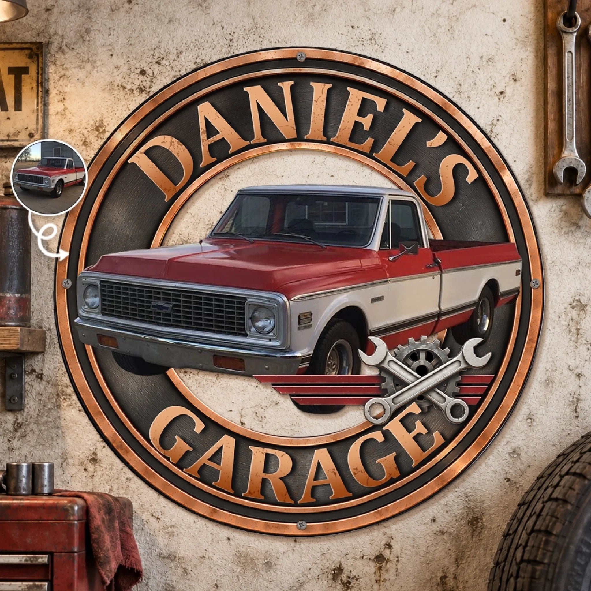 Custom Photo Vintage Truck Garage Decor Personalized Shaped Metal Sign Gift