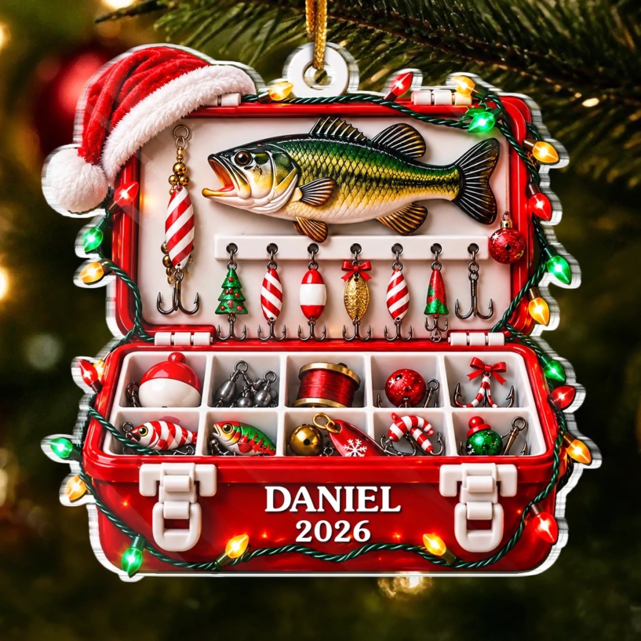 Custom Christmas Fishing Tackle Box Acrylic Ornament Personalized Gift for Anglers