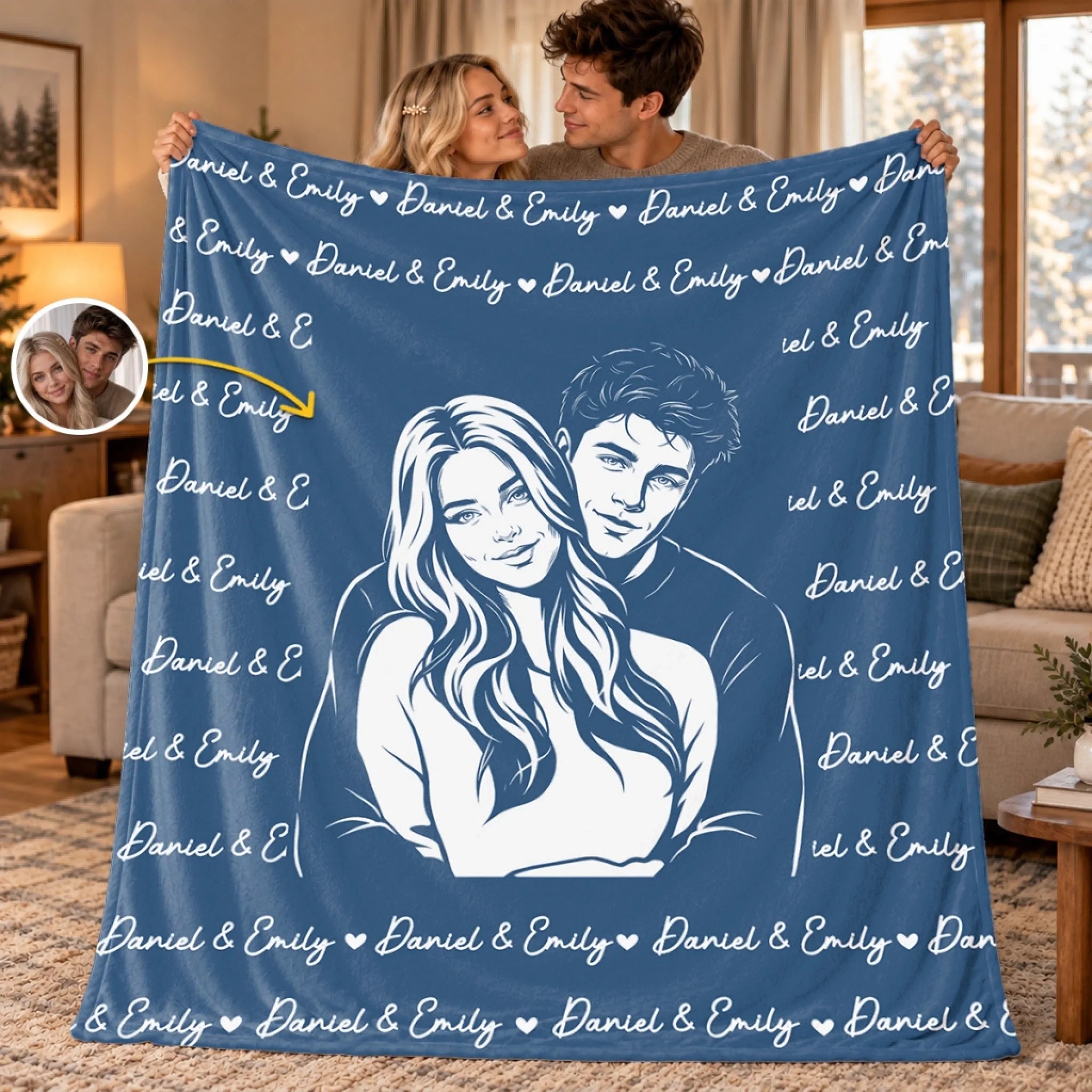 Custom Photo Couple Portrait Personalized Blanket, Anniversary Gift for Husband Wife Him or Her