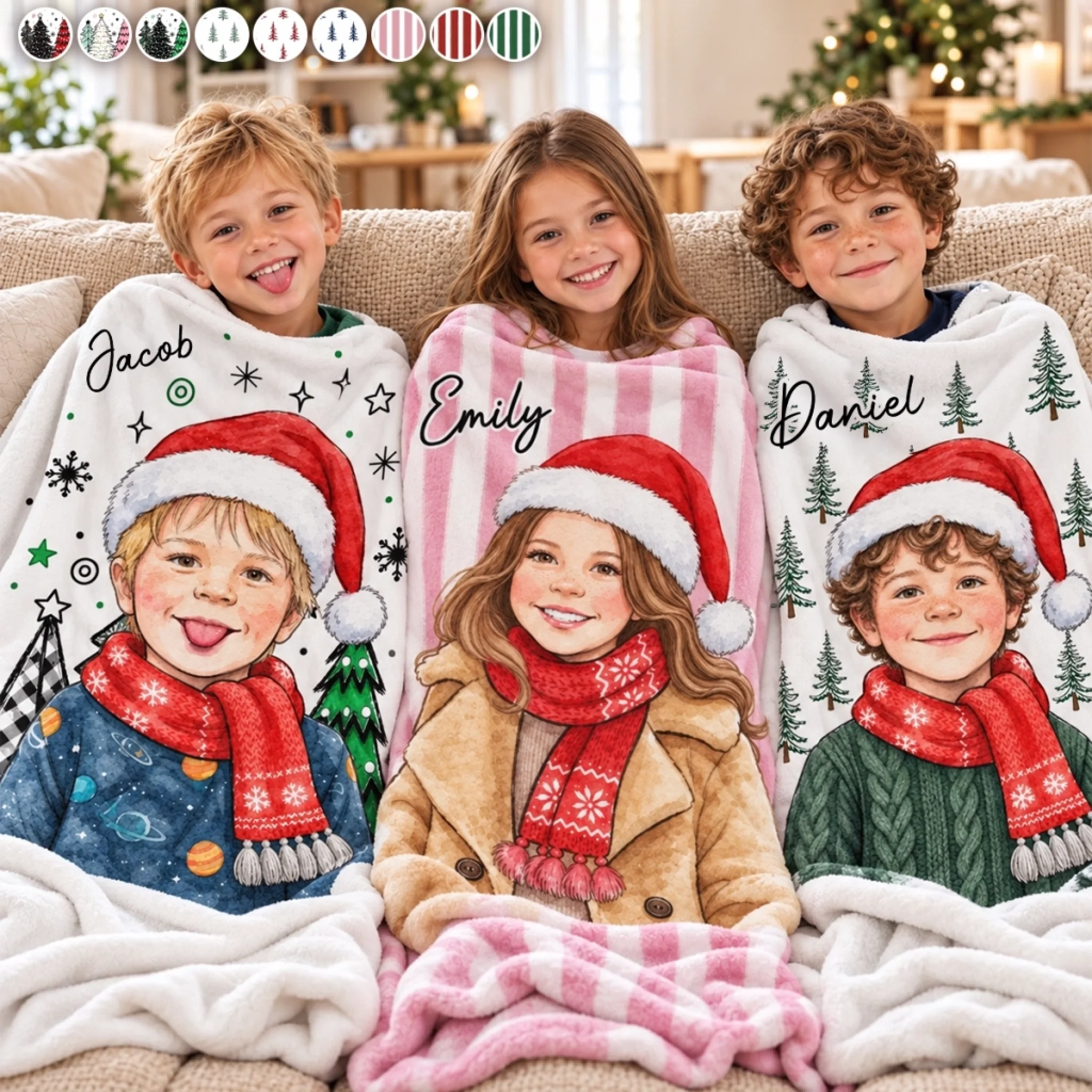 Custom Photo Christmas Name Kids Personalized Blanket - Cozy Holiday Gift for Children
