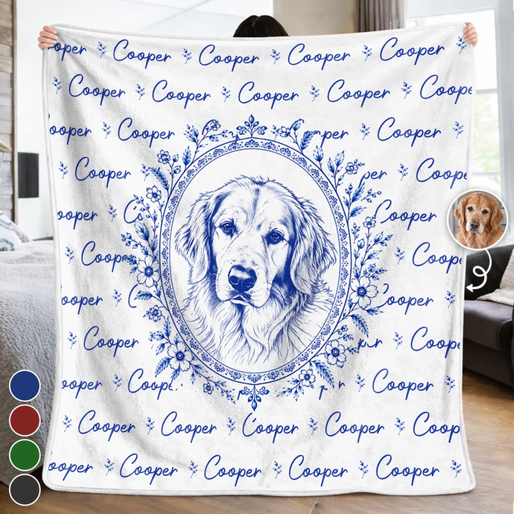 Personalized Pet Portrait Memorial Blanket Custom Photo Sympathy Gift for Dog and Cat Lovers