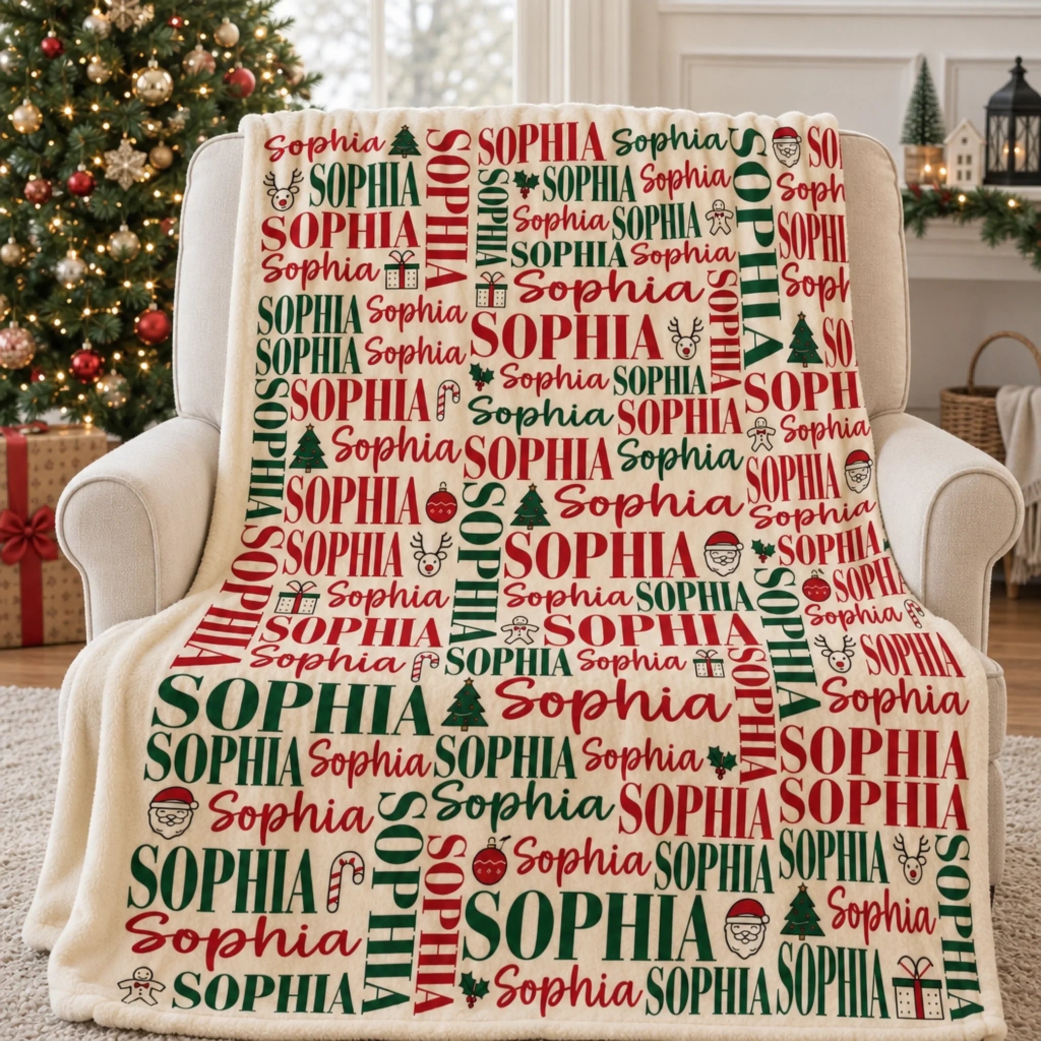 Custom Name Christmas Personalized Blanket, Cozy Holiday Gift for Family, Kids, Friends, and Couples