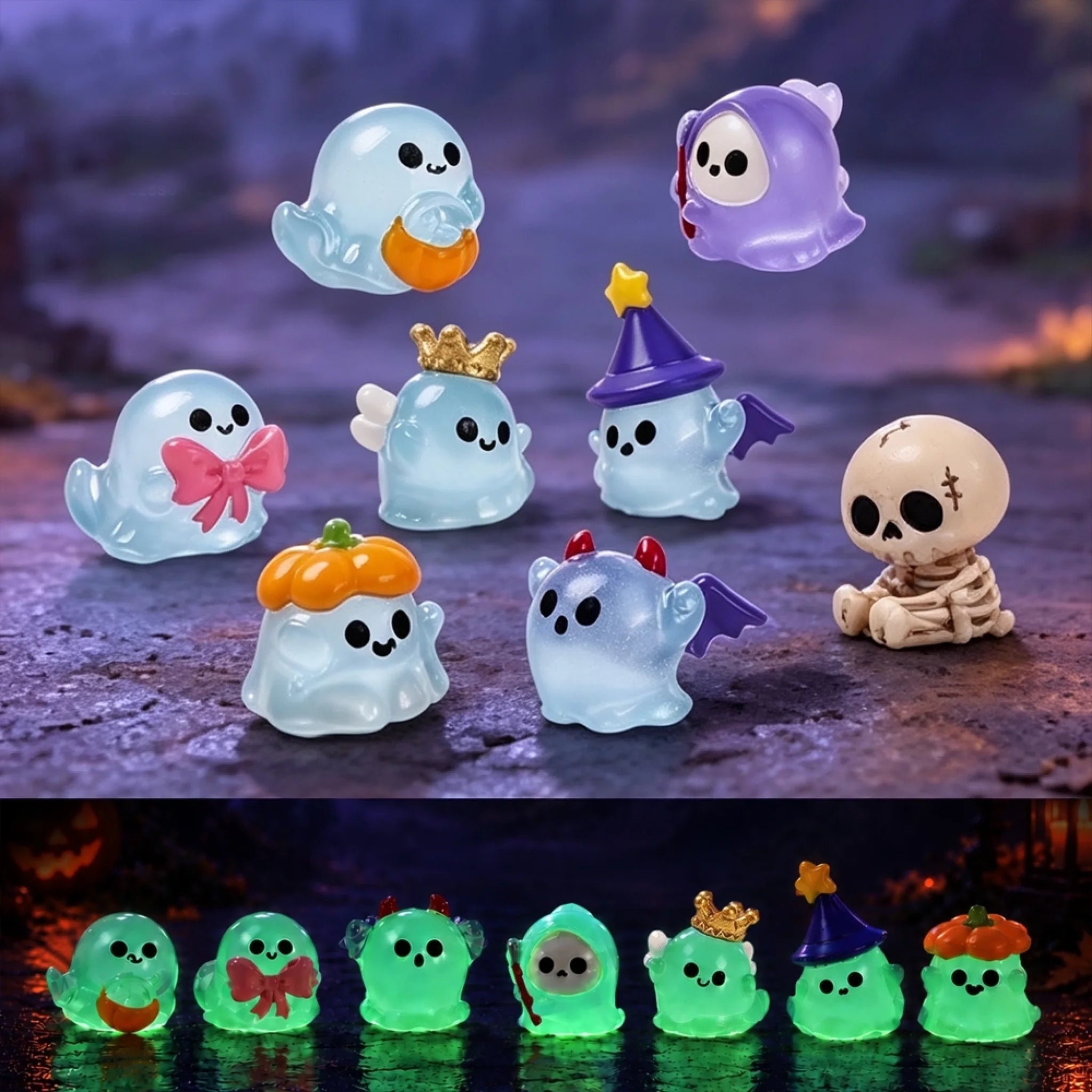 Halloween Glow in the Dark Ghost Luminous Landscape Ornaments for Kids Gifts and Spooky Decor