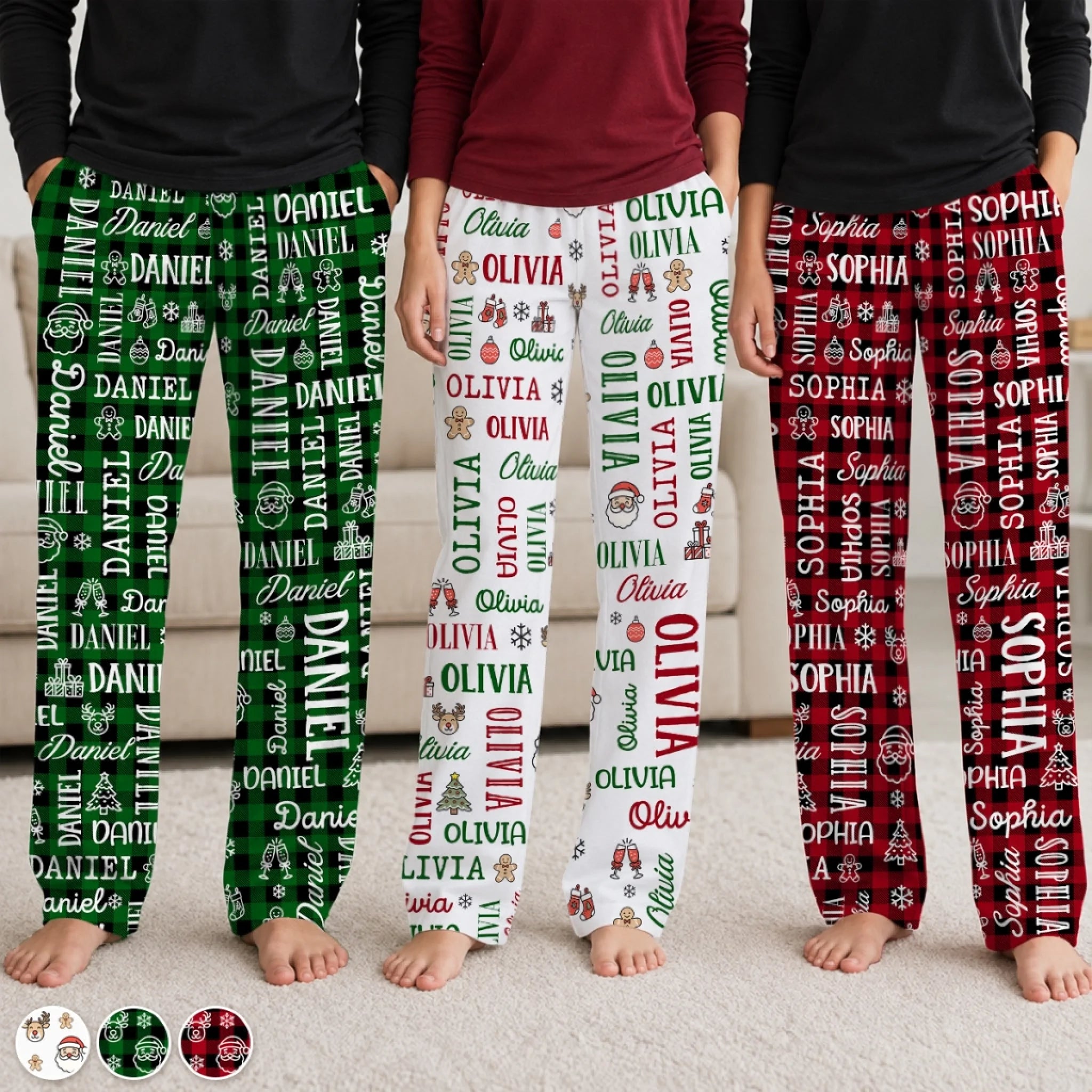 Personalized Family Christmas Pajamas with Custom Names, Matching Holiday Gift Sleepwear