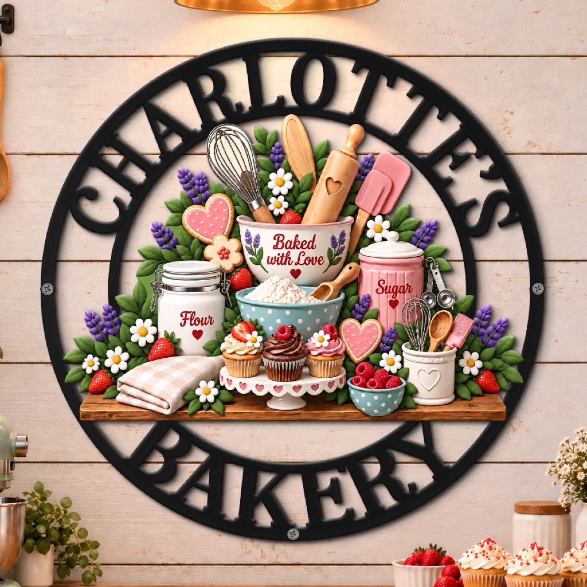 Custom Baked With Love Personalized Shaped Metal Sign Bakery Decor Gift for Bakers