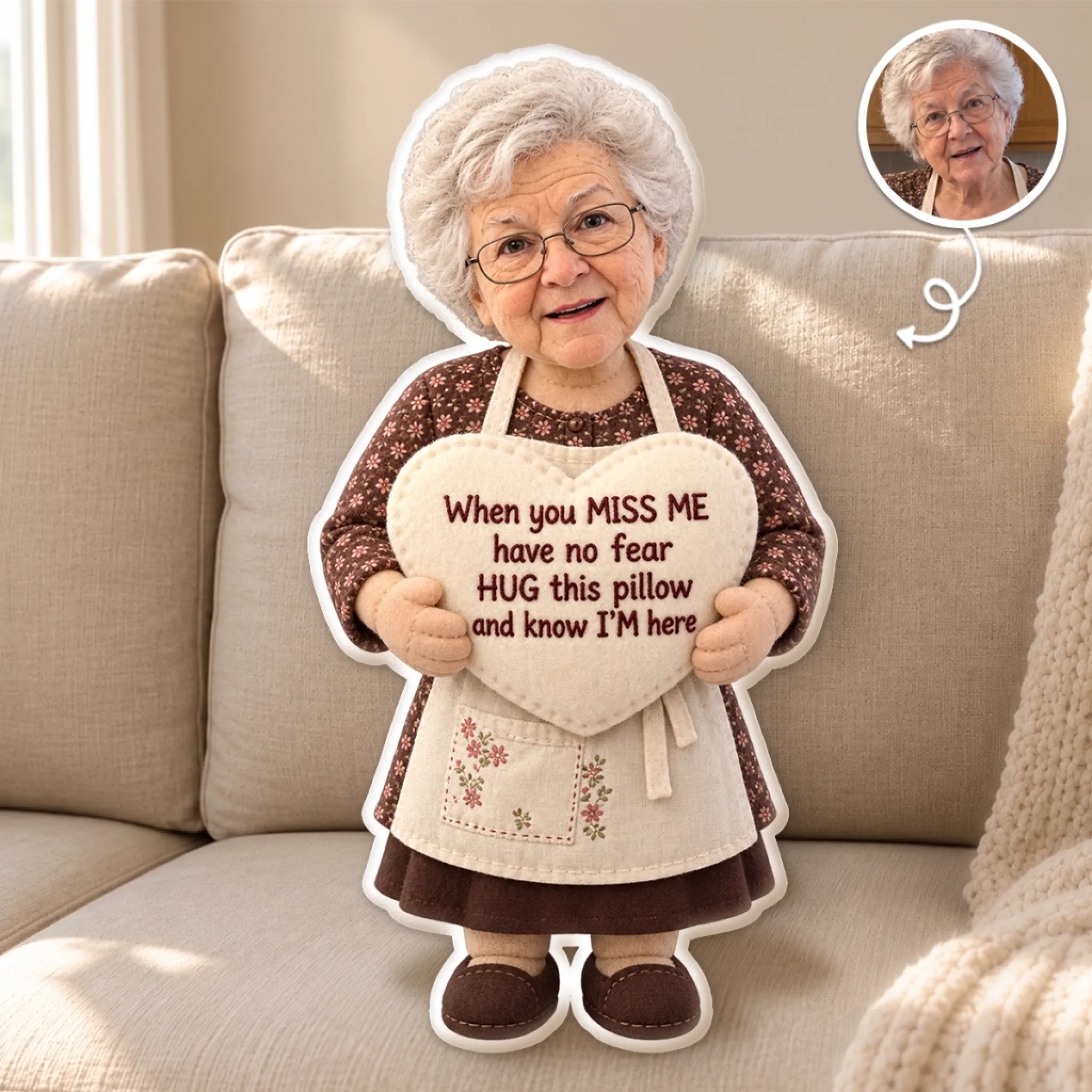 Custom Photo When You Miss Me Grandma Gift - Personalized Shaped Pillow for Family Keepsake