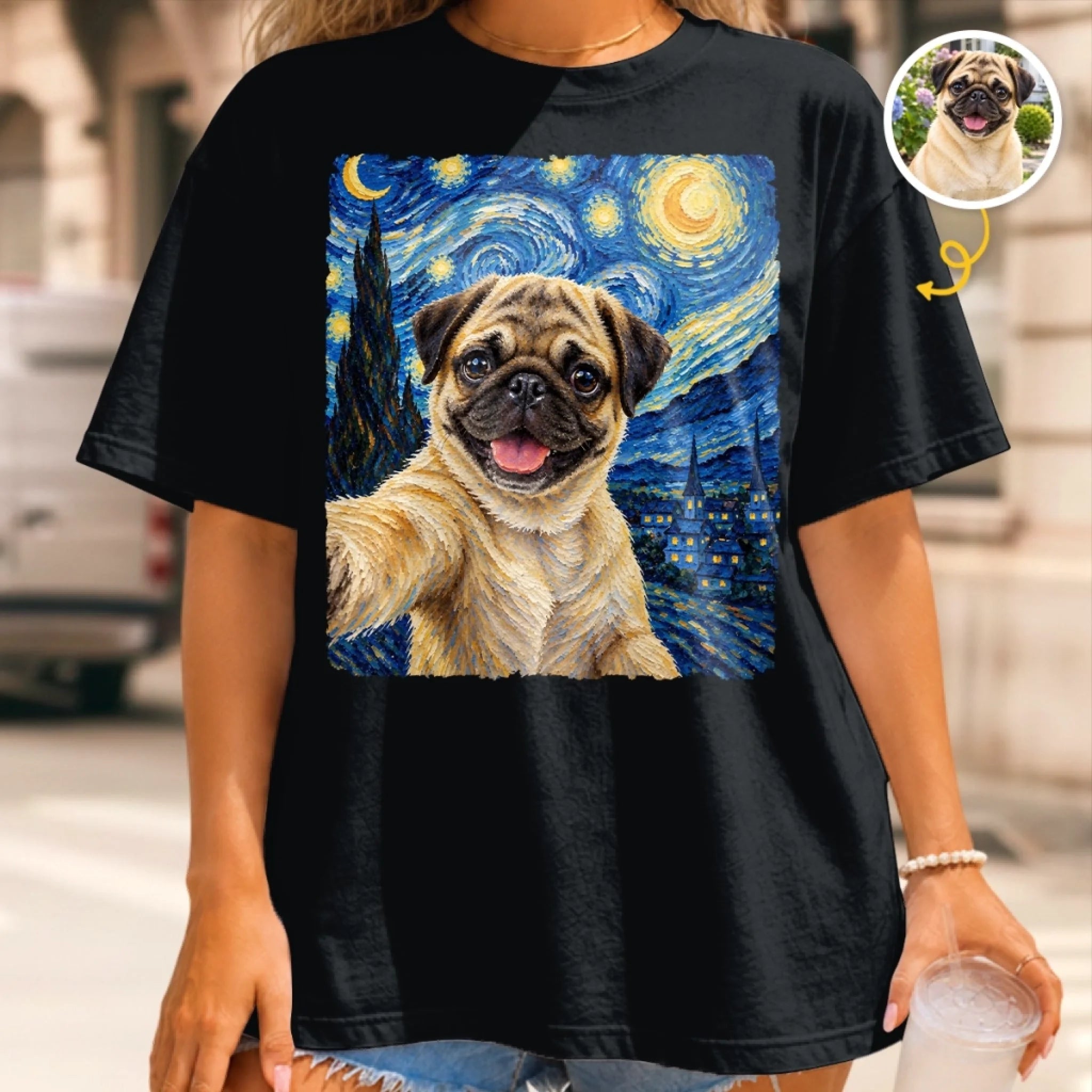 Custom Photo Dog Selfie Van Gogh Style Personalized Comfort T-Shirt Gift