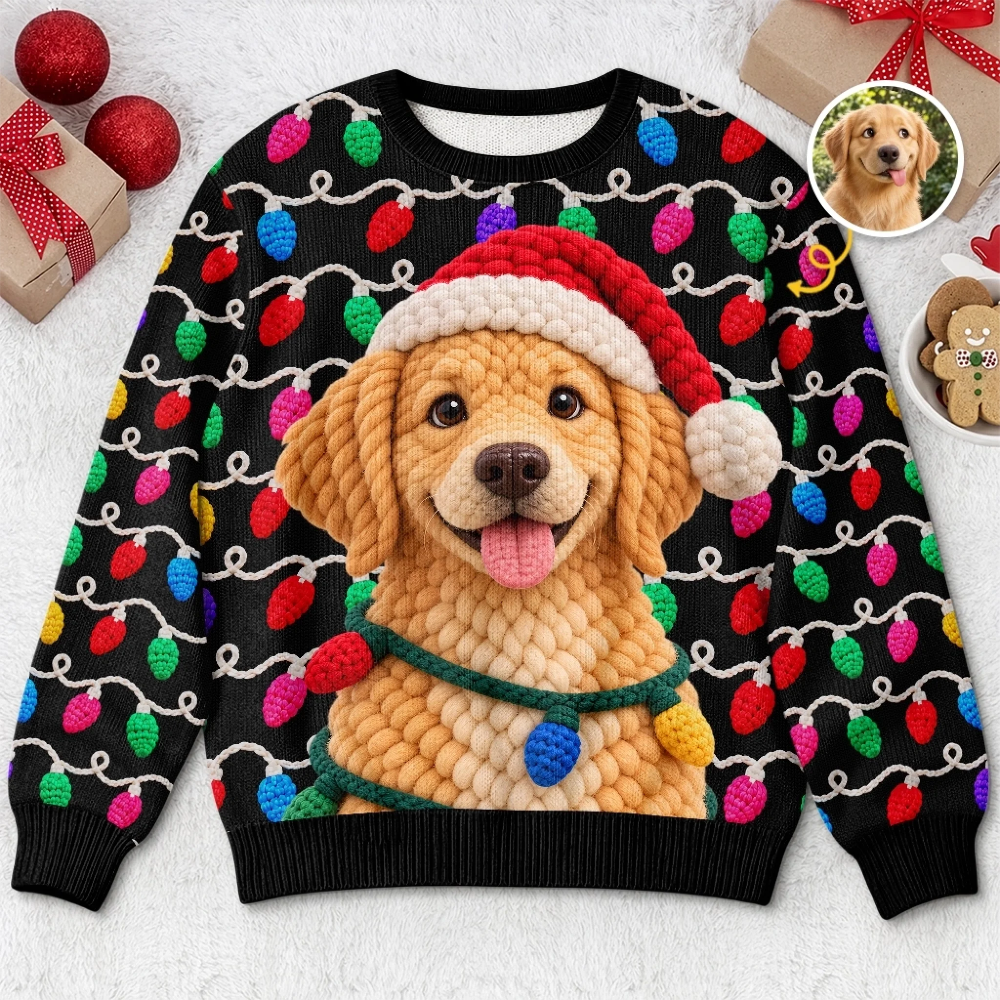Custom Photo Crochet Pet Christmas Ugly Sweatshirt, Personalized Gift for Dog and Cat Lovers
