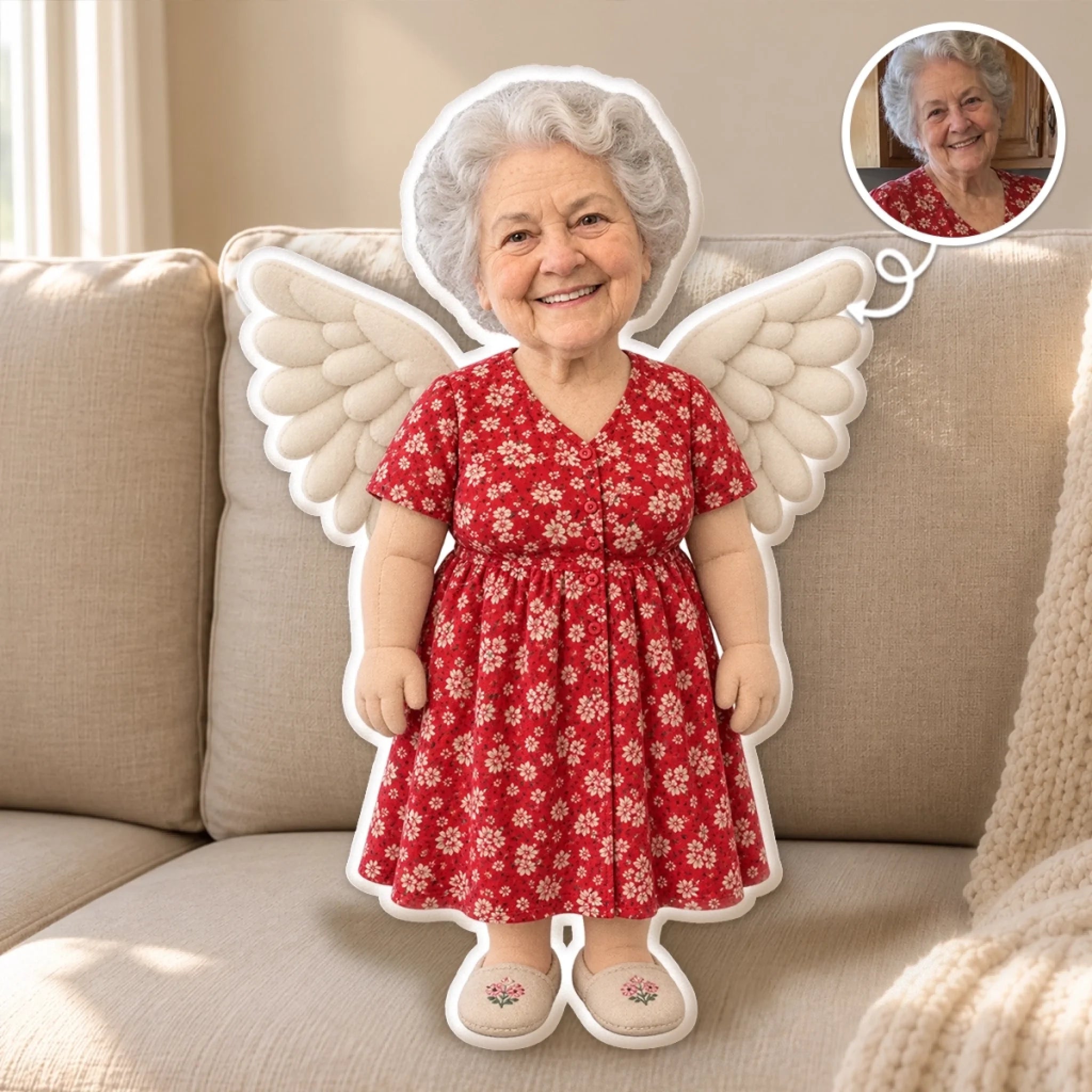 Custom Photo Angel Keepsake Shaped Pillow, Personalized Memorial Gift Decor