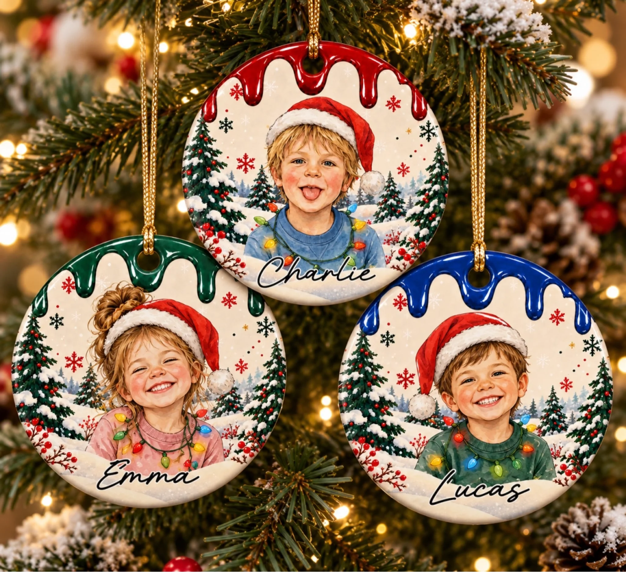 Personalized Ceramic Christmas Ornament with Custom Photo Family Portrait Gift
