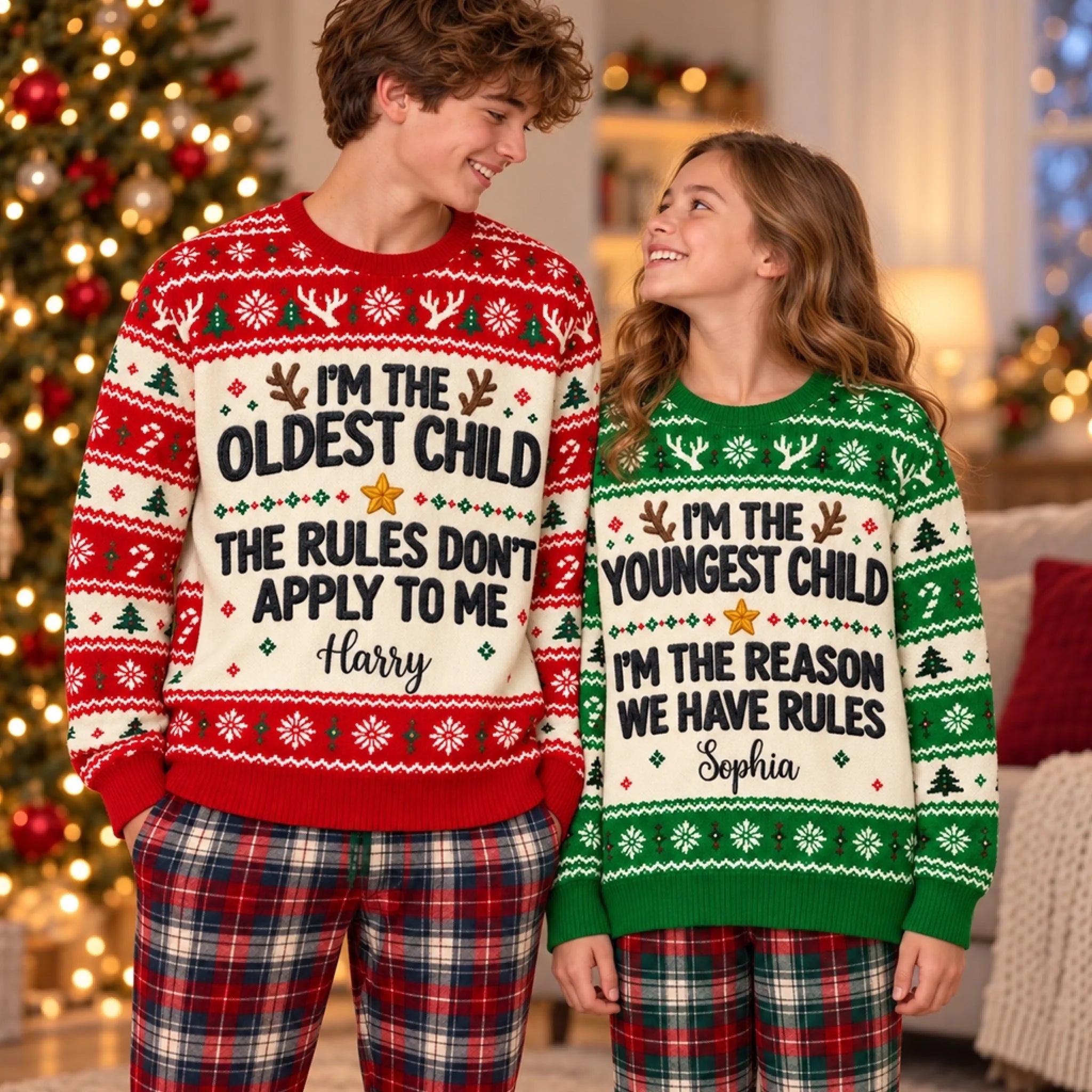Custom Name Funny Christmas Siblings Personalized Sweatshirt - Holiday Gift for Brother or Sister