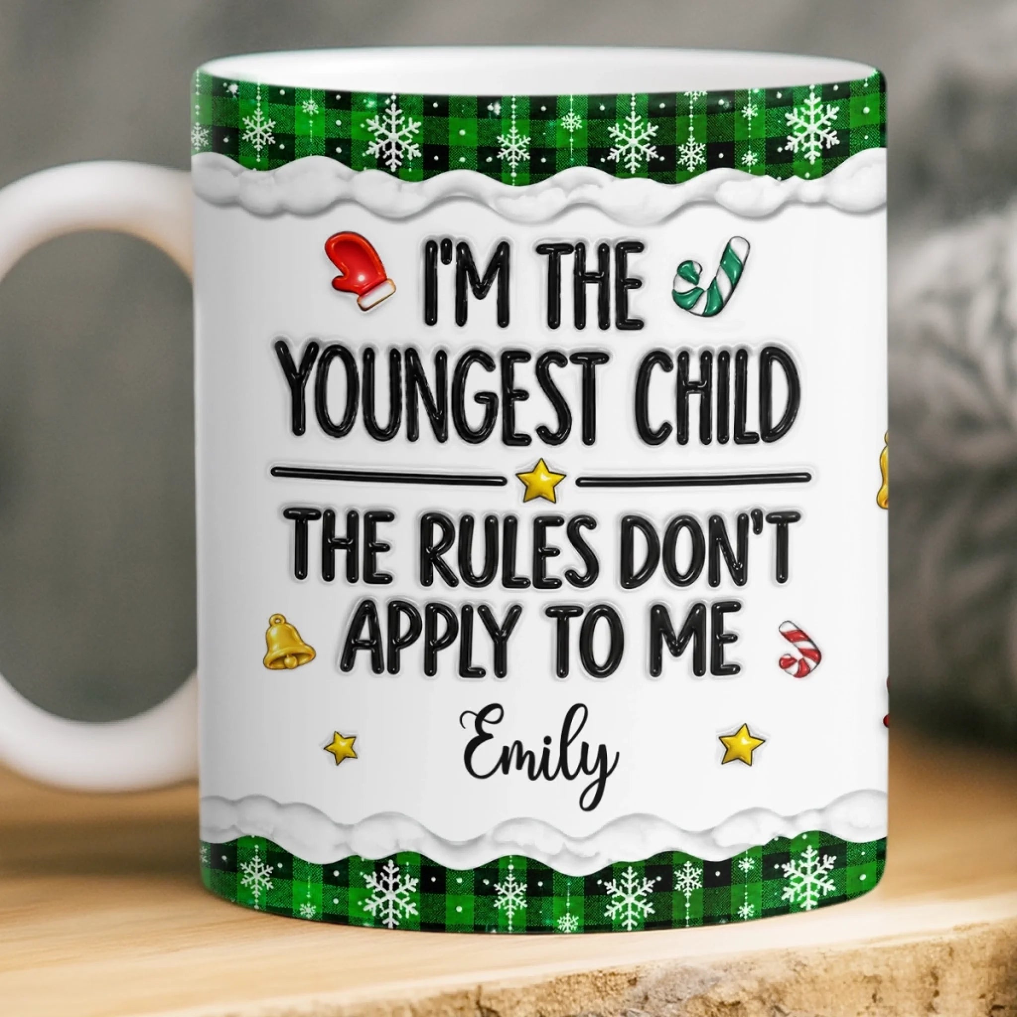 Custom Name Funny Christmas Mug for Youngest Child, Personalized Holiday Gift