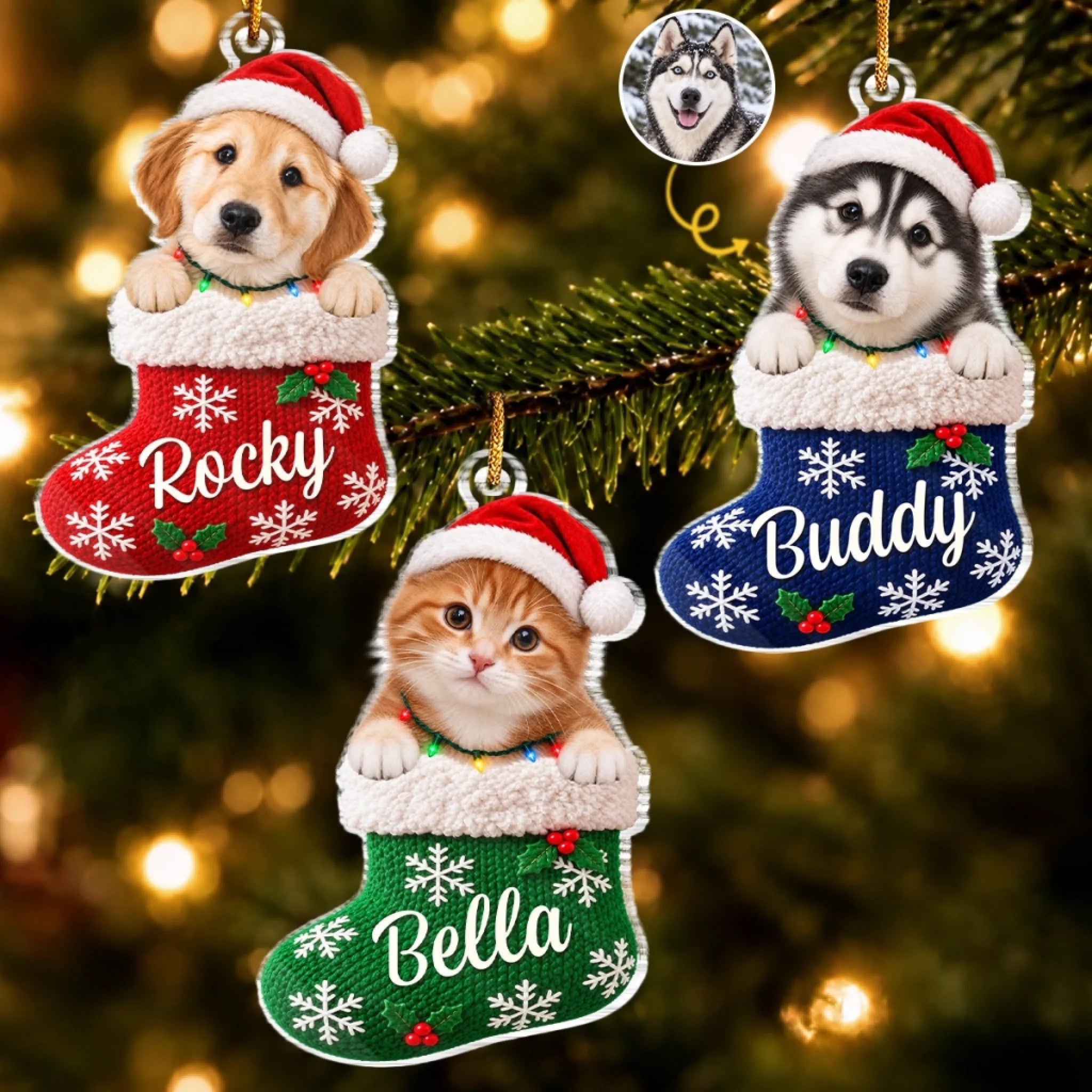 Personalized Pet Photo and Name Christmas Ornament Gift for Pet Lovers
