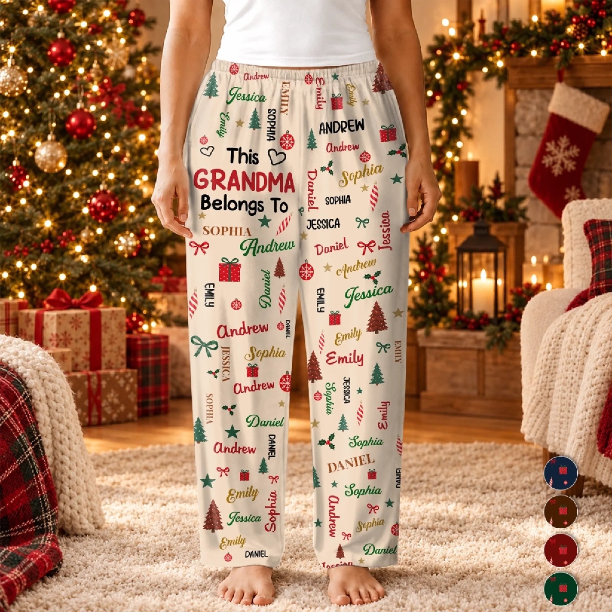 Custom Name Christmas Pajamas for Grandma, Personalized Holiday Sleepwear Gift
