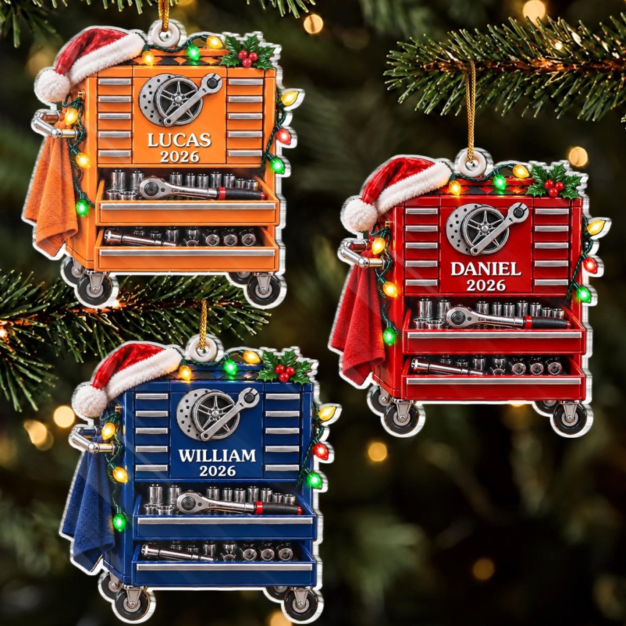 Personalized Tool Chest Christmas Ornament with Custom Name, Gift for Men, Handyman or Mechanic