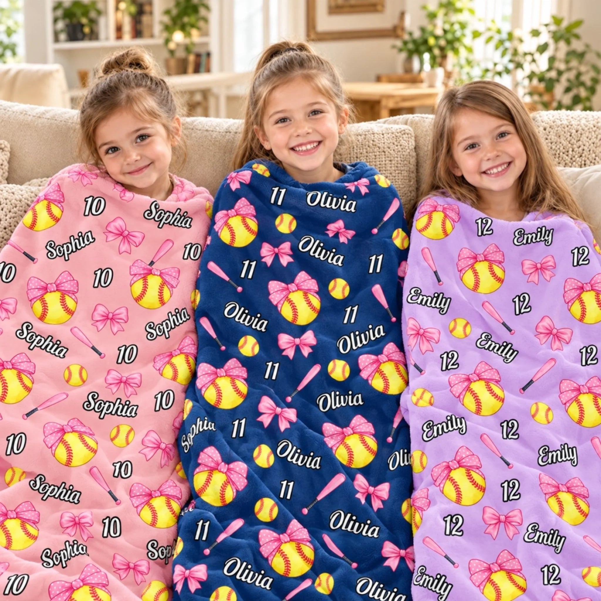 Custom Name Softball Blanket for Girls, Personalized Softball Player Gift