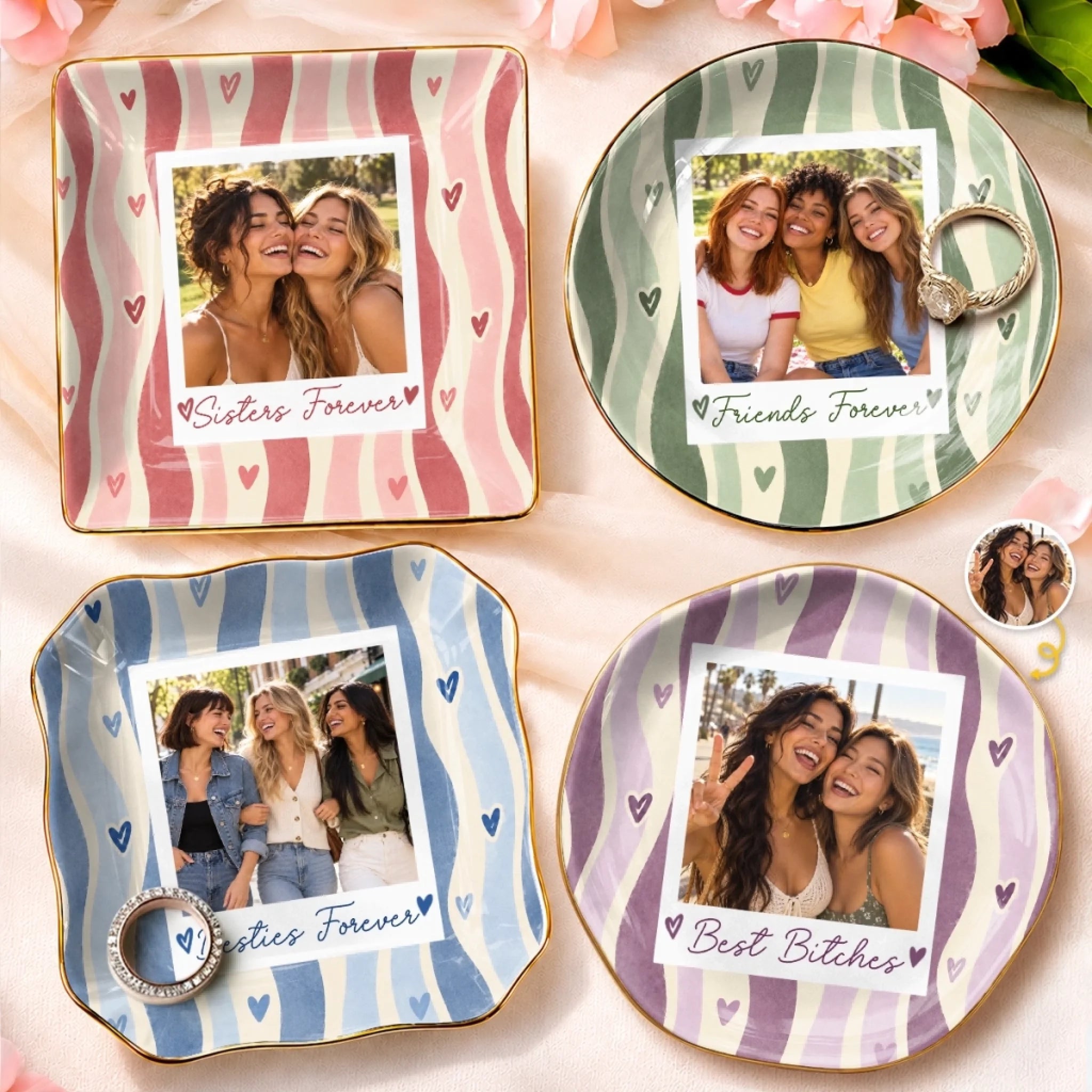 Custom Photo Jewelry Dish for Women, Personalized Best Friend Gift Trinket Tray