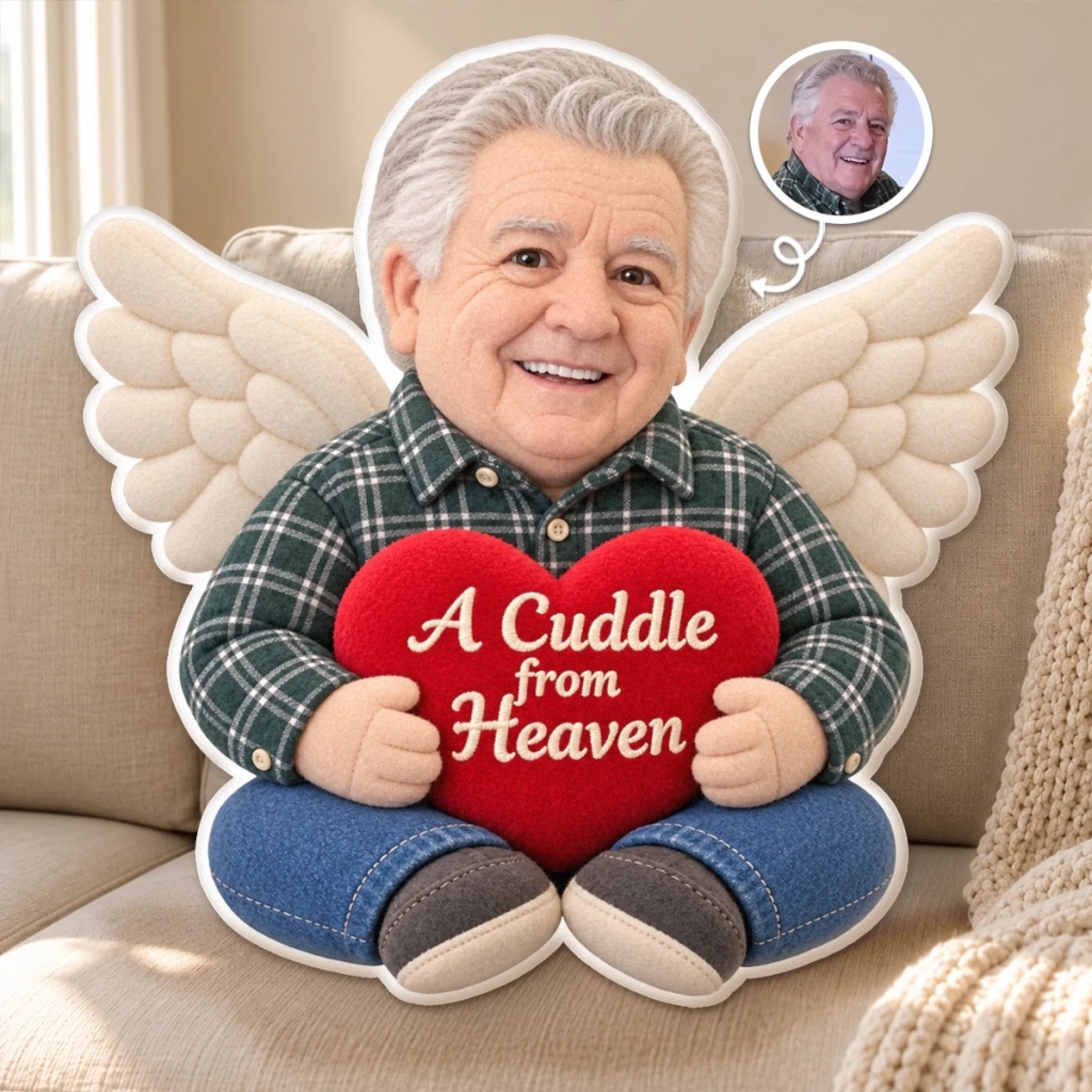 Custom Photo Memorial Angel Shaped Pillow, Personalized Remembrance Gift for Loved Ones