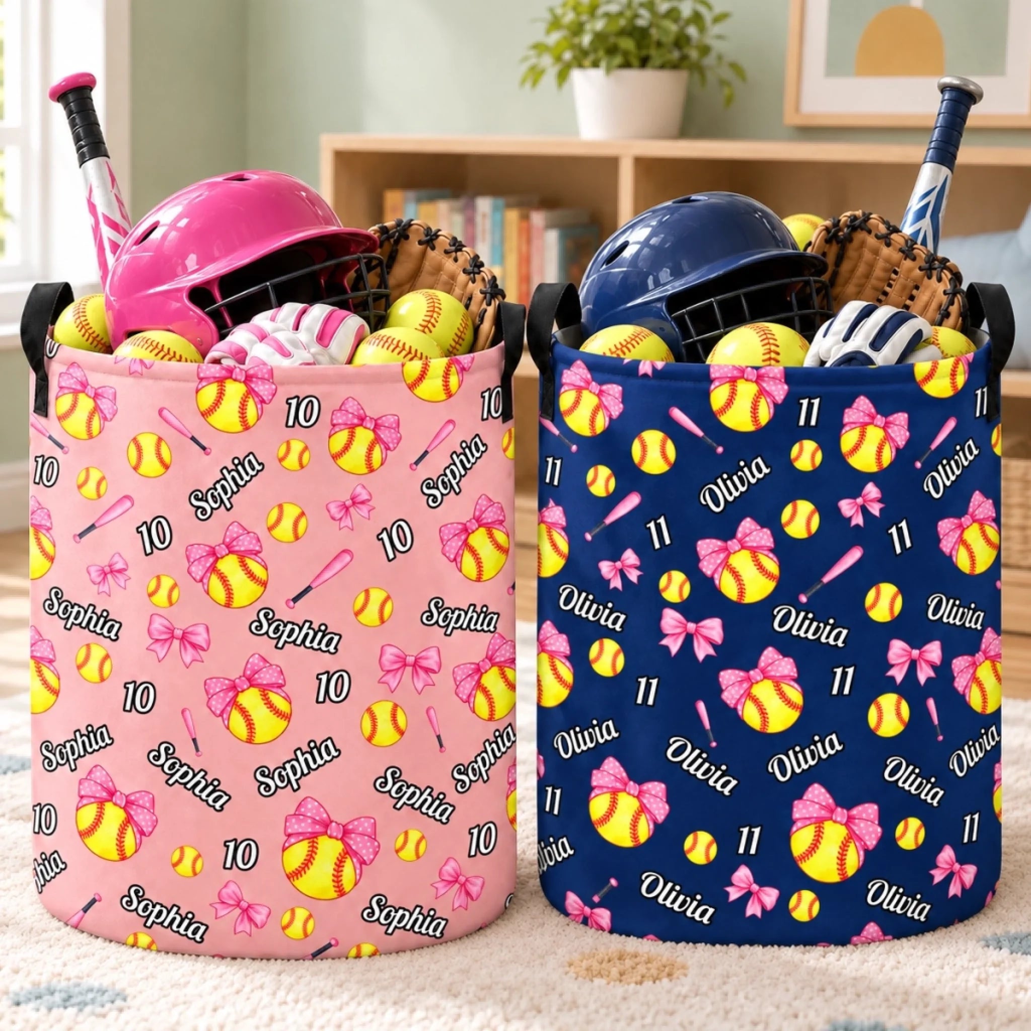 Personalized Softball Laundry Basket for Girls, Custom Name & Number Sports Gift