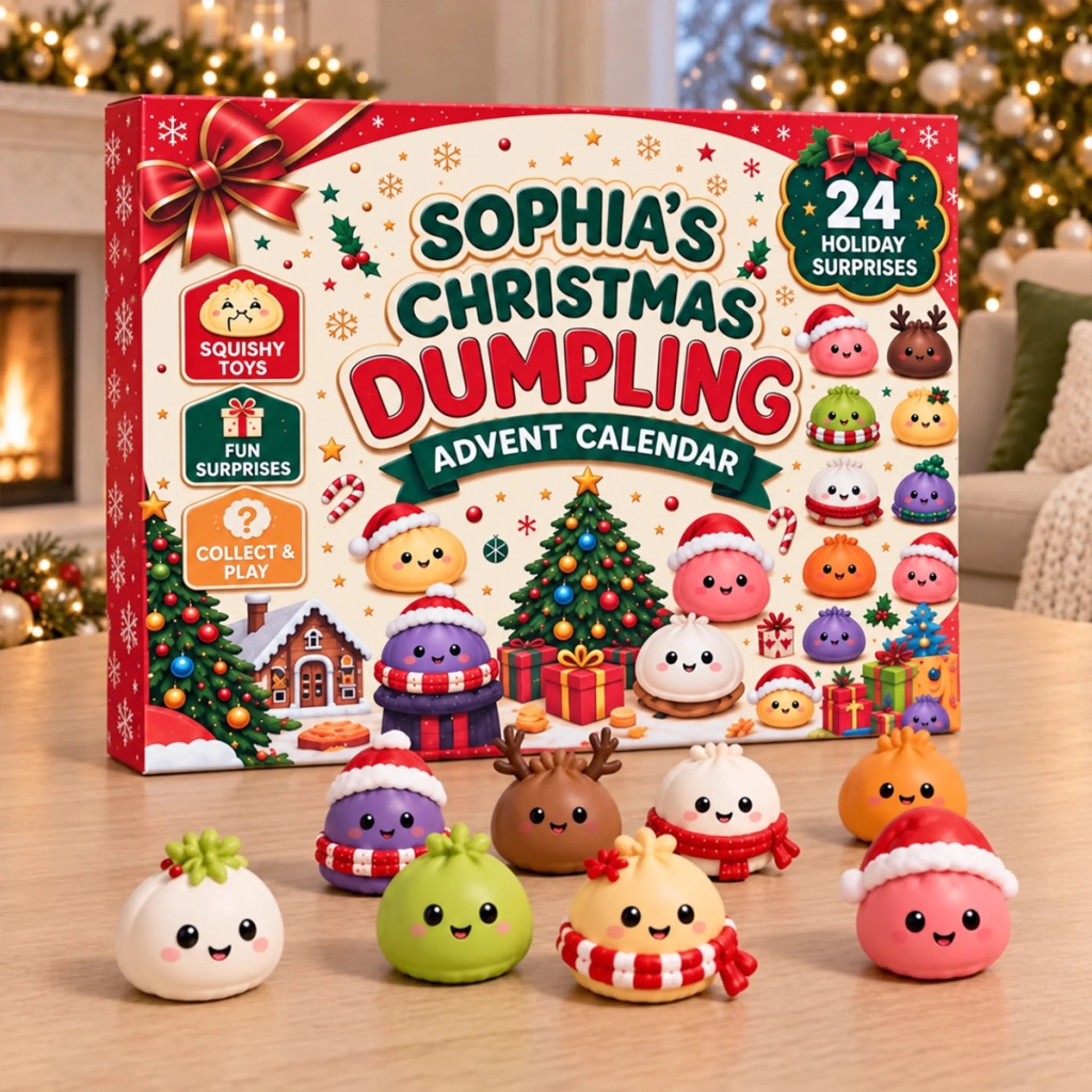 Christmas 24-Day Squishy Dumpling Advent Calendar Surprise Toy Gift for Kids