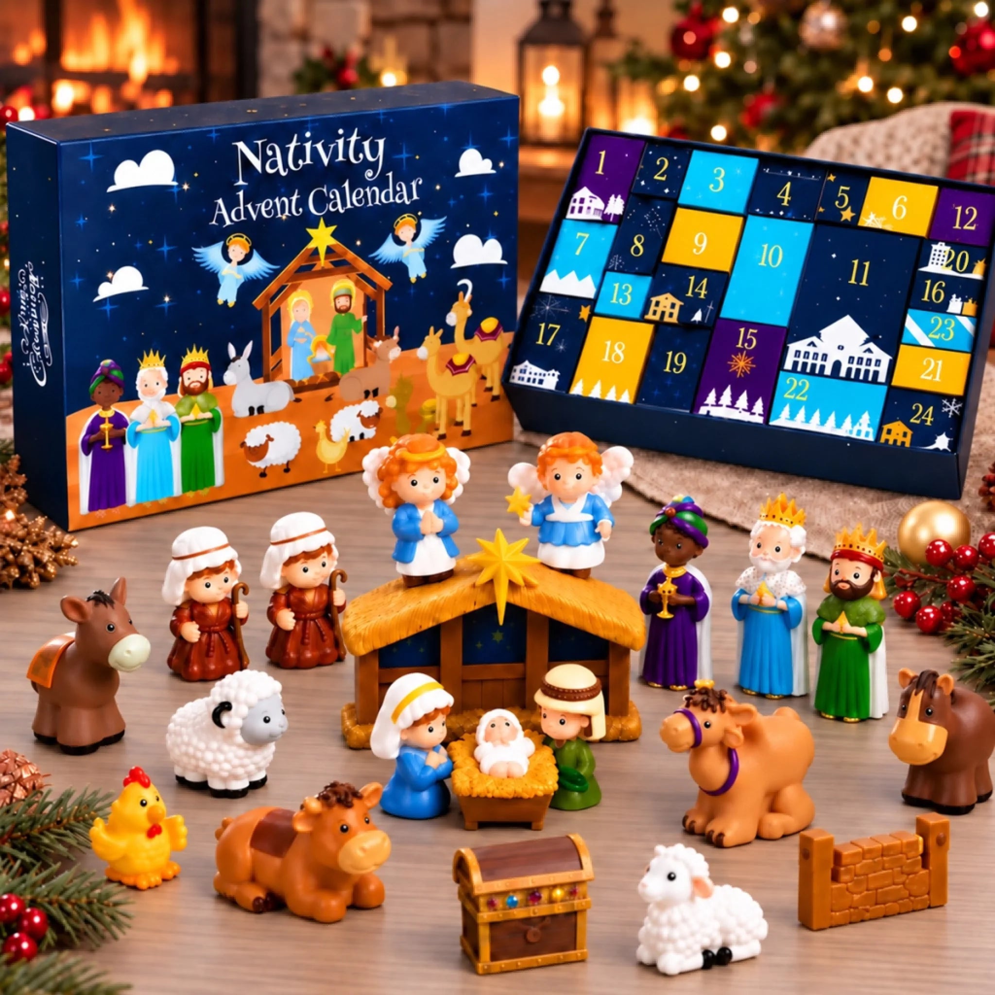 Christmas Nativity Advent Calendar, 24-Day Countdown Gift for Kids and Families