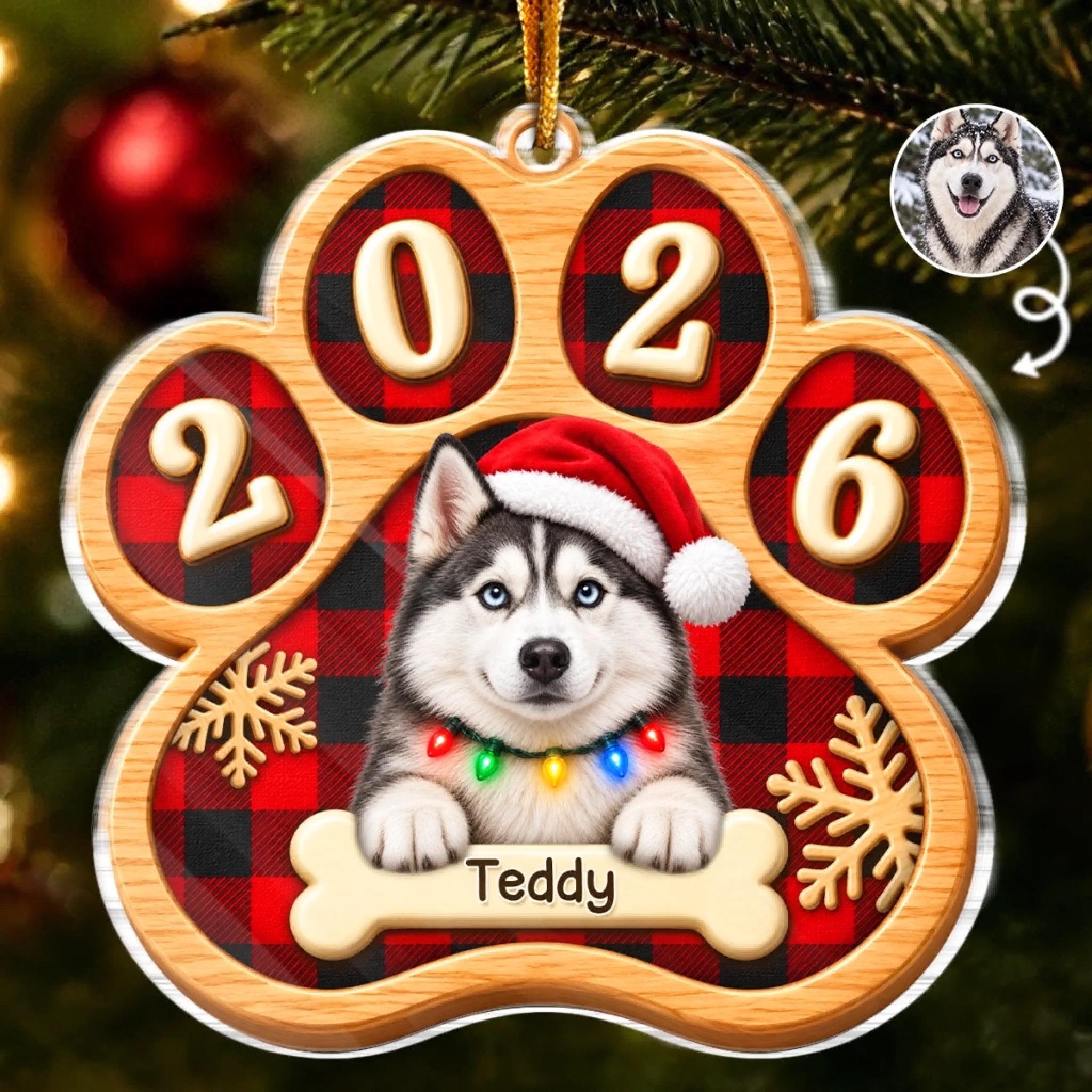 Custom Pet Photo Christmas Ornament, Personalized Dog Lover Gift for Holiday Tree Decor