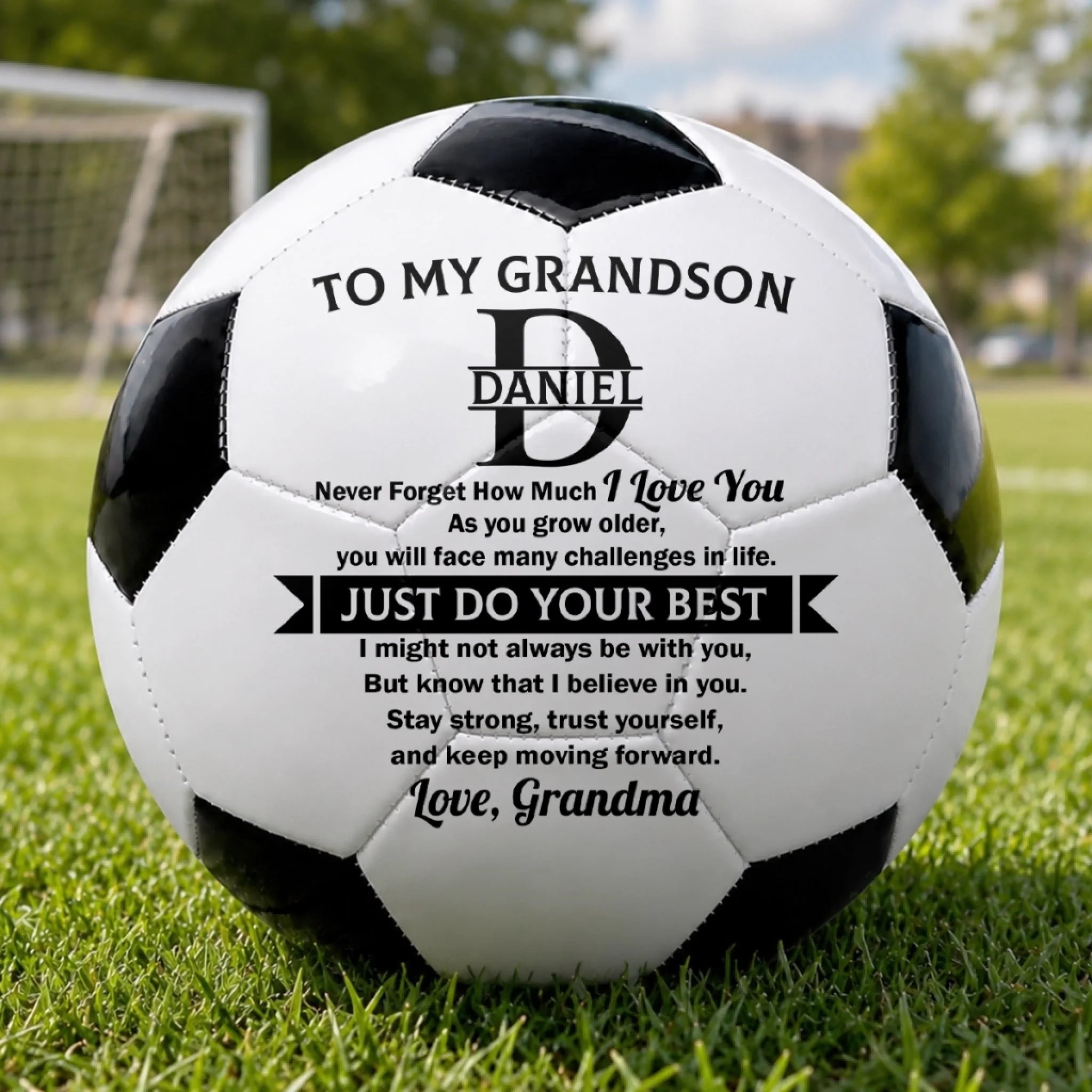 Custom Name Soccer Ball Gift for Grandson - Personalized Soccer Ball Keepsake