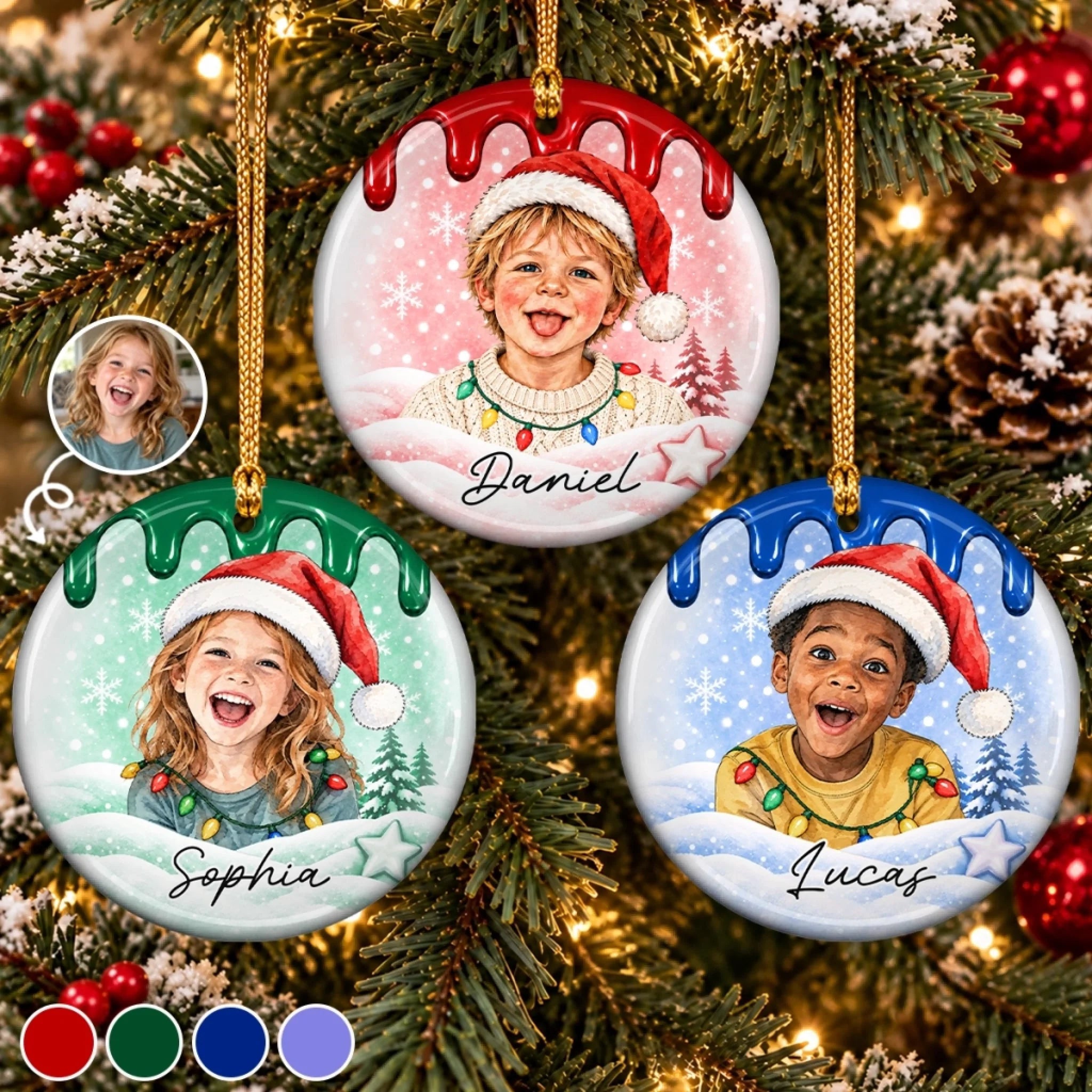 Custom Photo Christmas Gifts for Kids - Personalized Ceramic Christmas Ornament