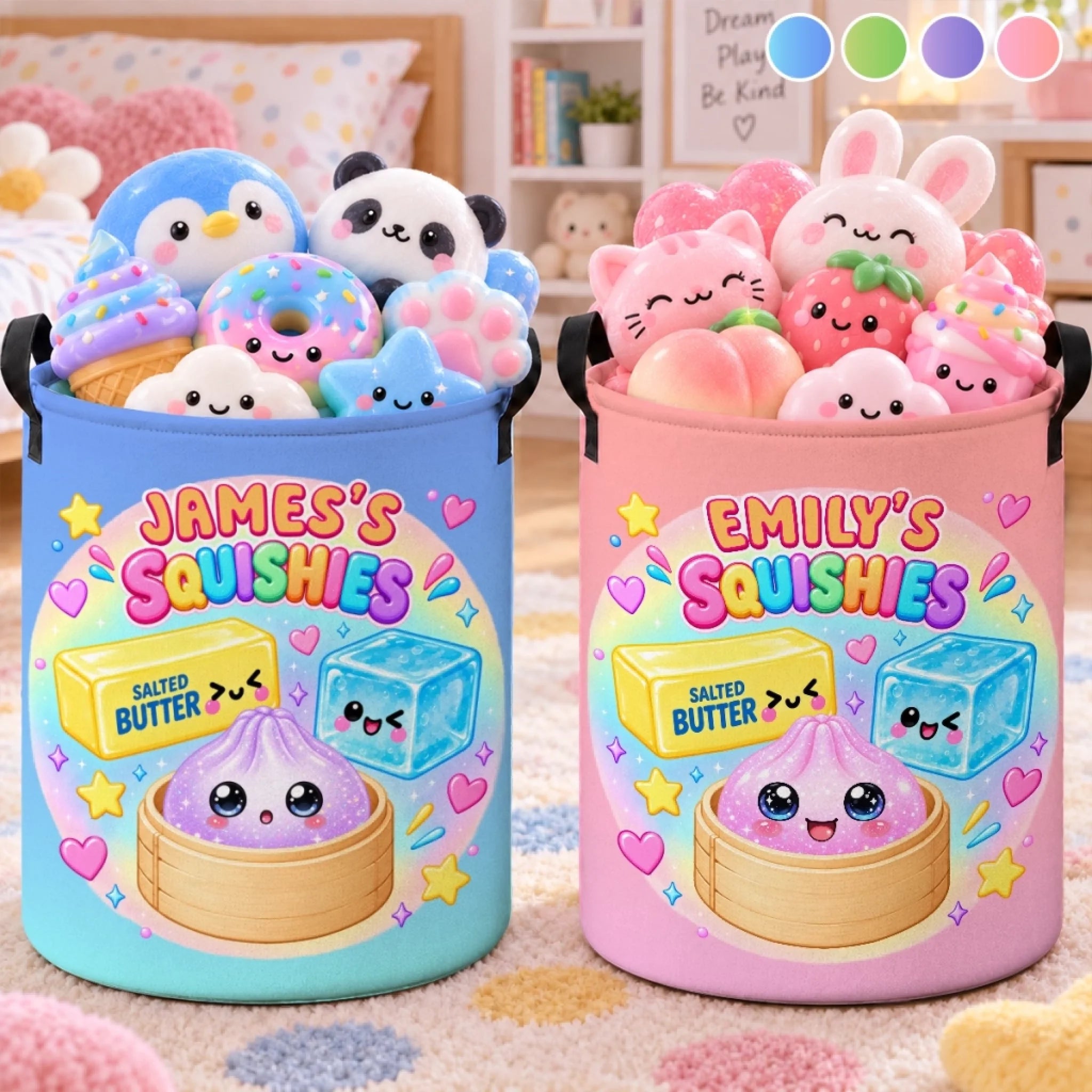 Personalized Cute Squishies Laundry Basket with Custom Name, Gift for Kids