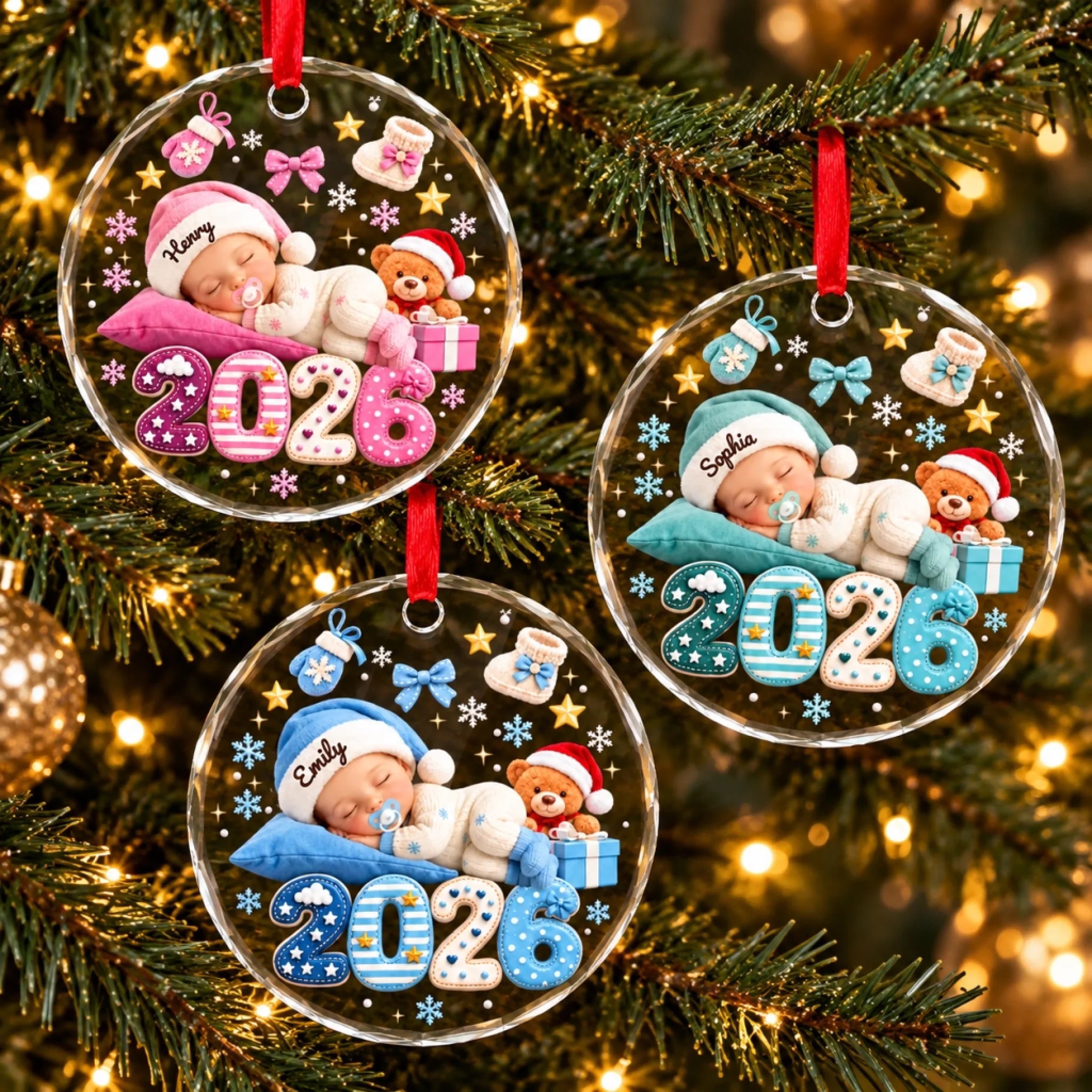 Custom Name Baby Christmas Gifts Personalized Glass Ornament for Holiday Tree Keepsake