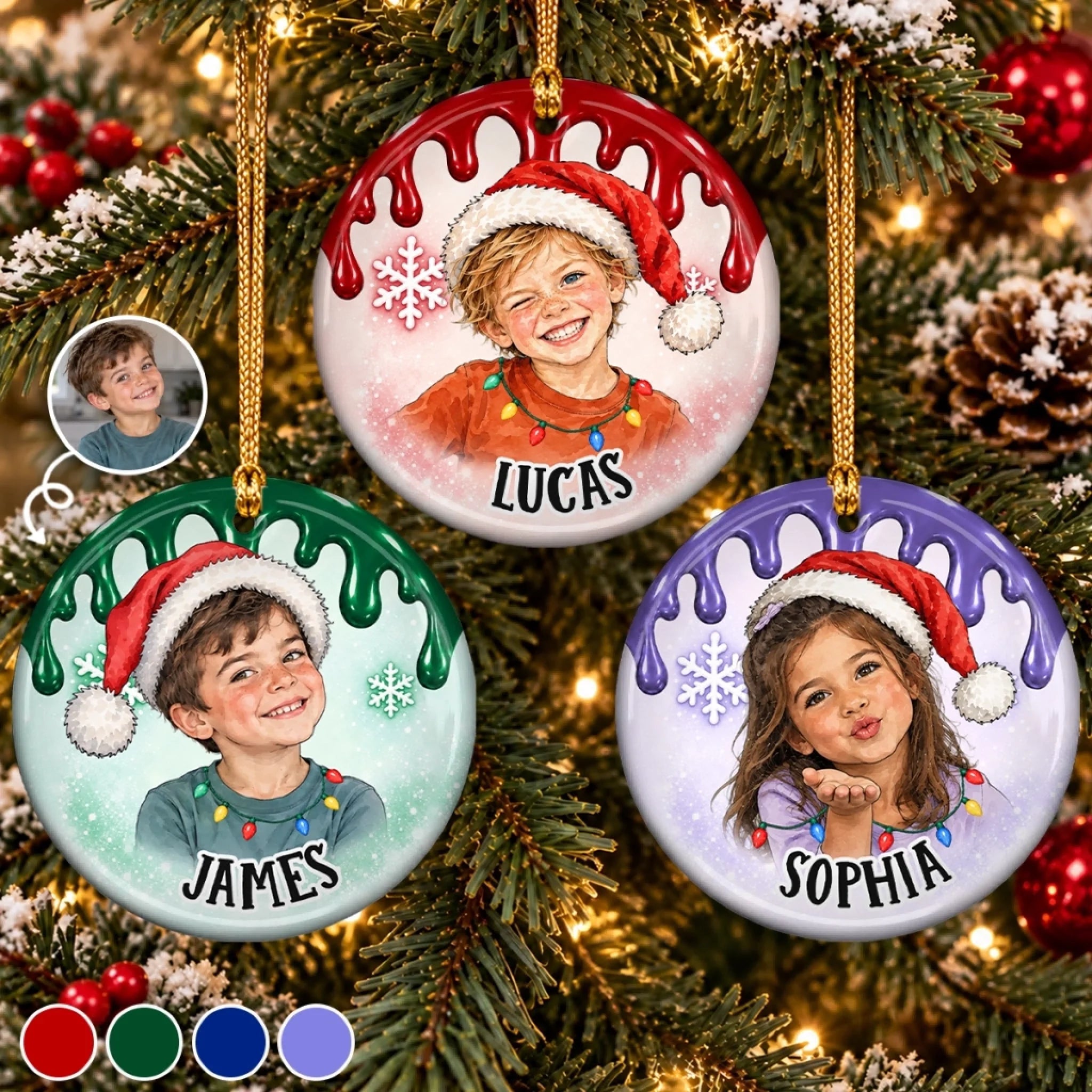 Personalized Ceramic Christmas Ornament with Custom Photo and Name, Gift for Kids
