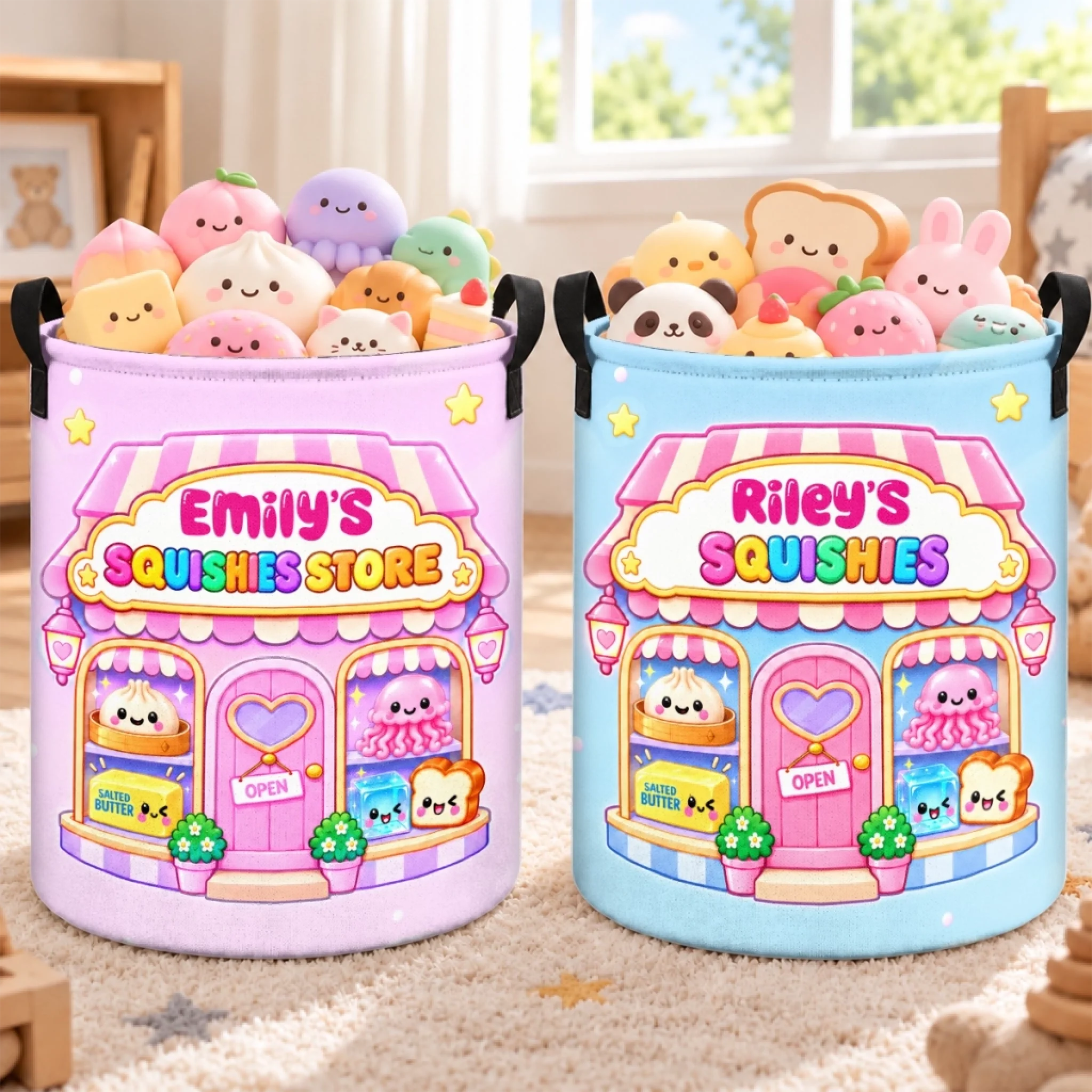 Personalized Kids Laundry Basket with Custom Name Squishy Shop Theme Gift