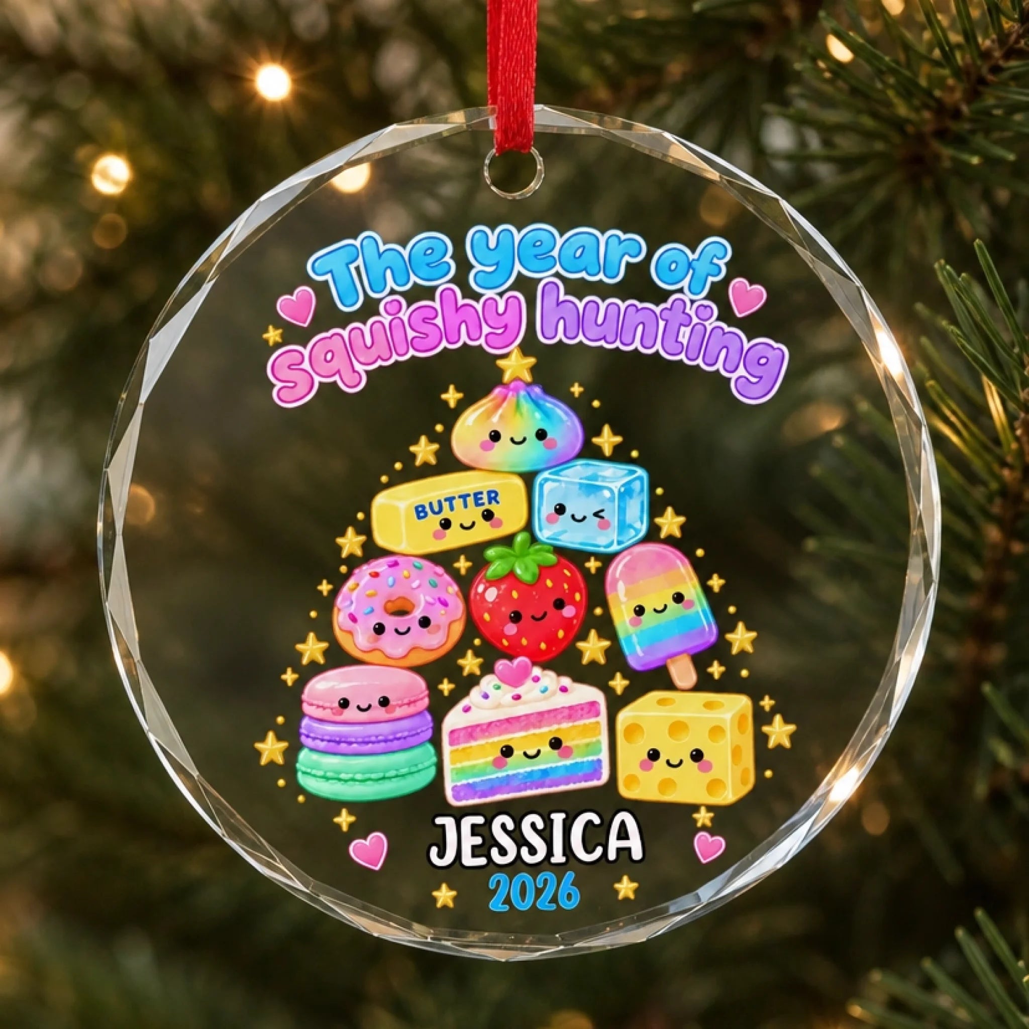 Personalized Custom Name Squishy Hunting Christmas Gift Glass Ornament