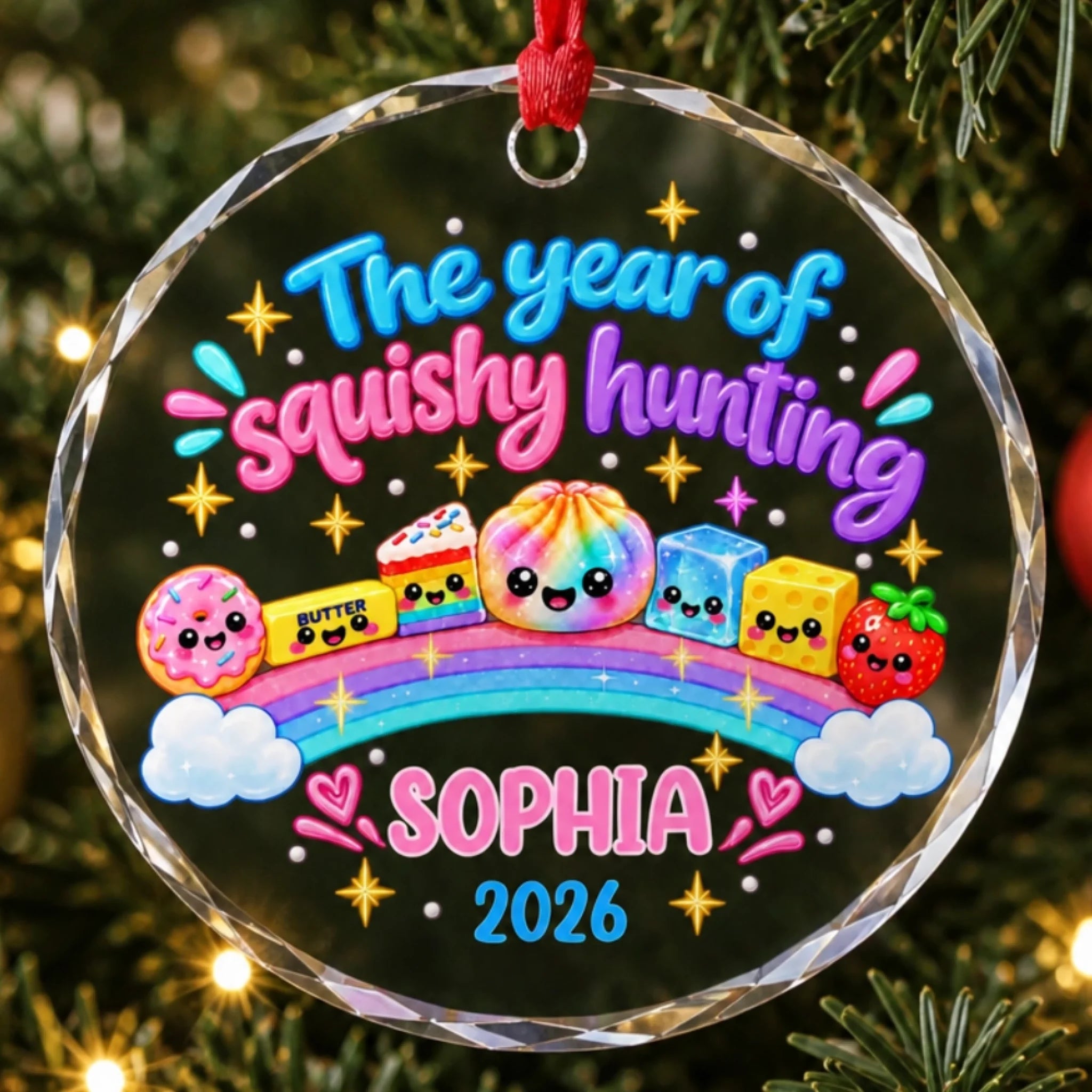 Personalized Custom Name Squishy Hunting Glass Ornament, Christmas Gift for Kids