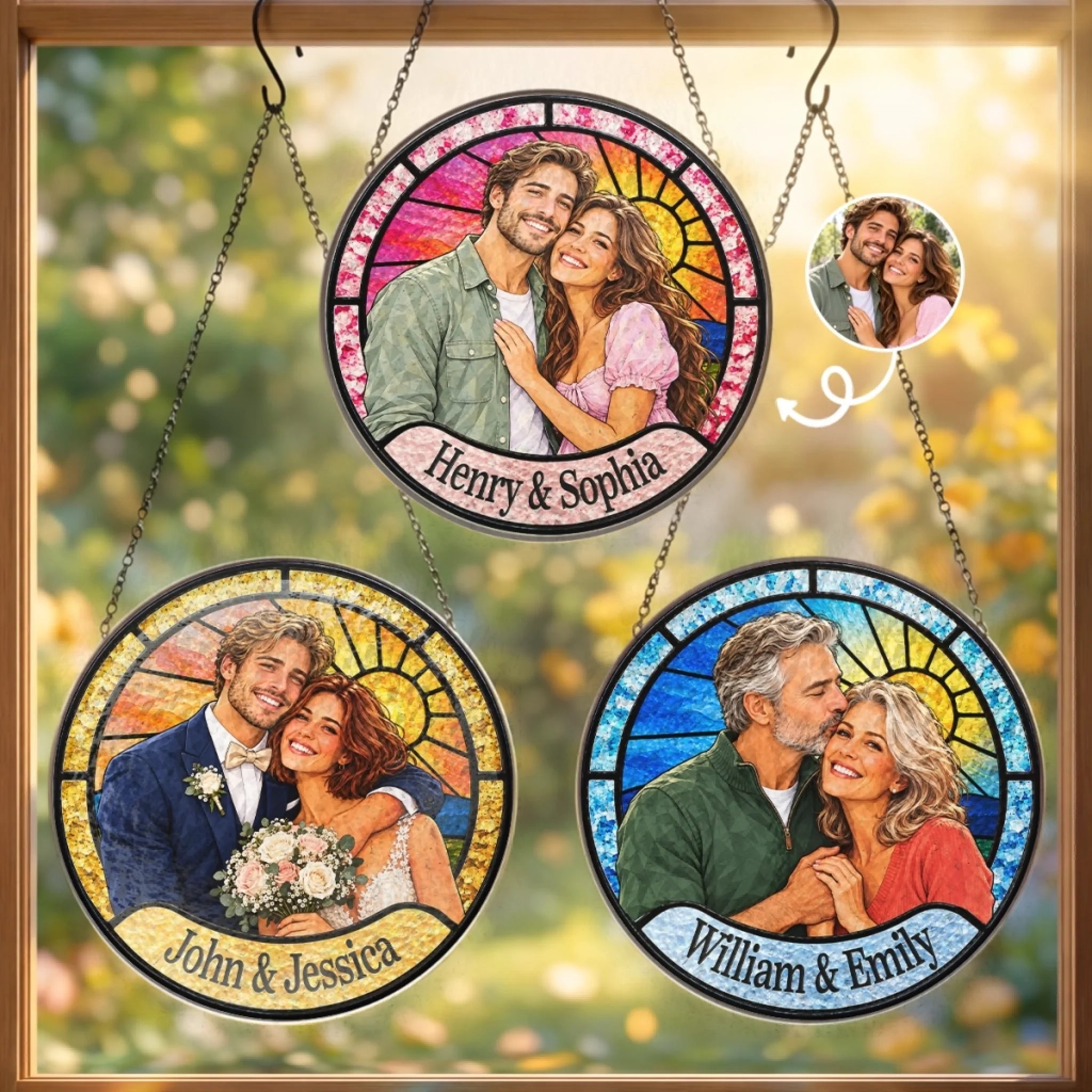 Custom Couple Photo Wedding Gift Personalized Stained Glass Suncatcher for Window Decor