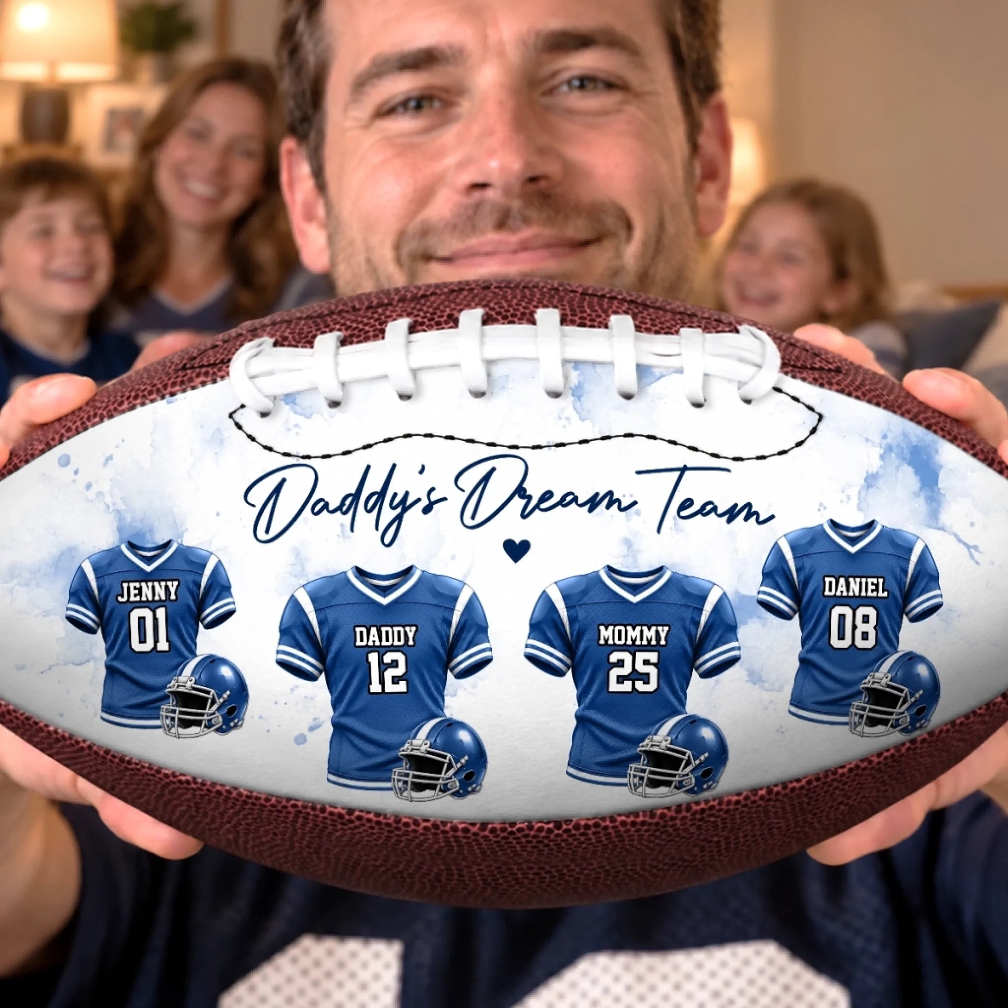 Custom Name Family Football Gift for Dad, Personalized Leather Football Keepsake