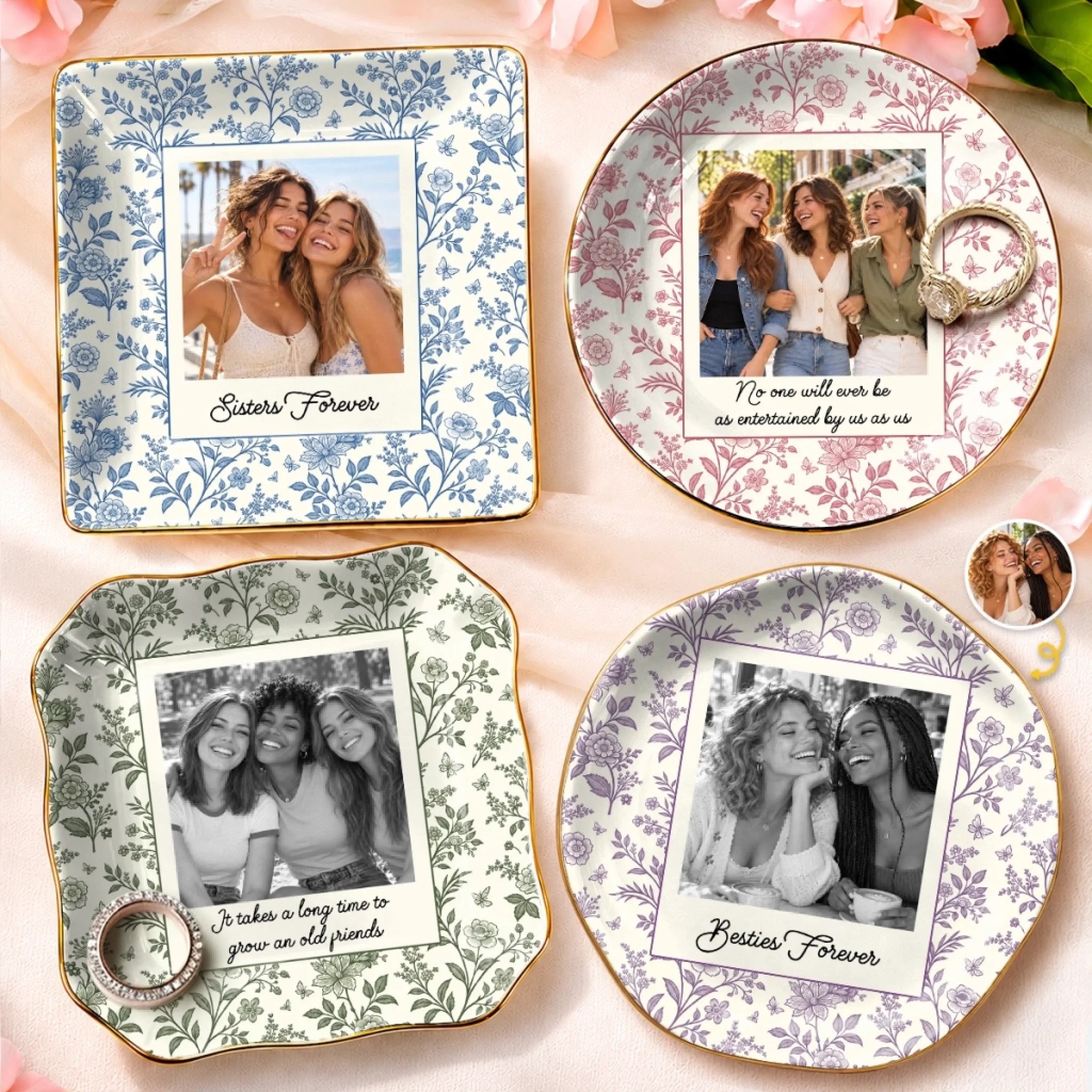 Custom Photo Bestie Gift for Friends, Personalized Jewelry Dish Trinket Tray