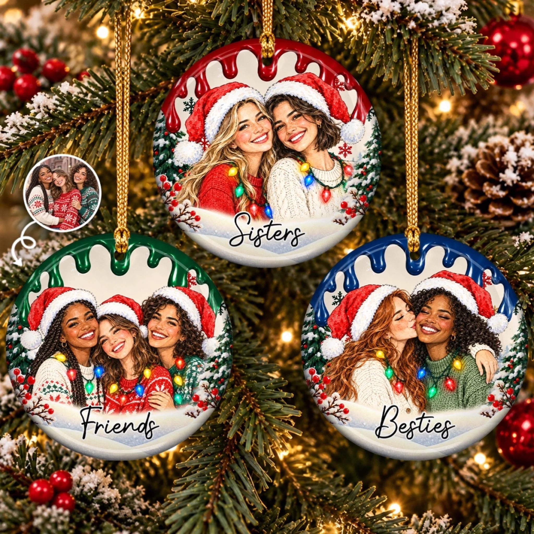 Personalized Ceramic Christmas Ornament with Custom Photo for Sisters and Besties Gifts