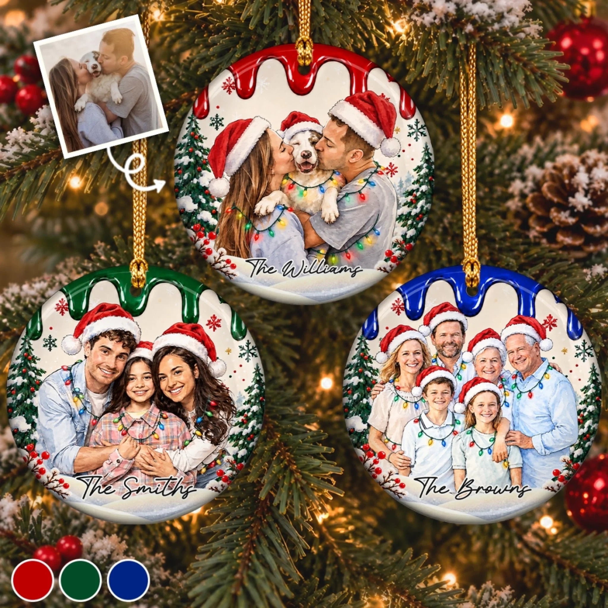 Custom Photo Christmas Family Portrait Keepsake Personalized Ceramic Ornament Gift