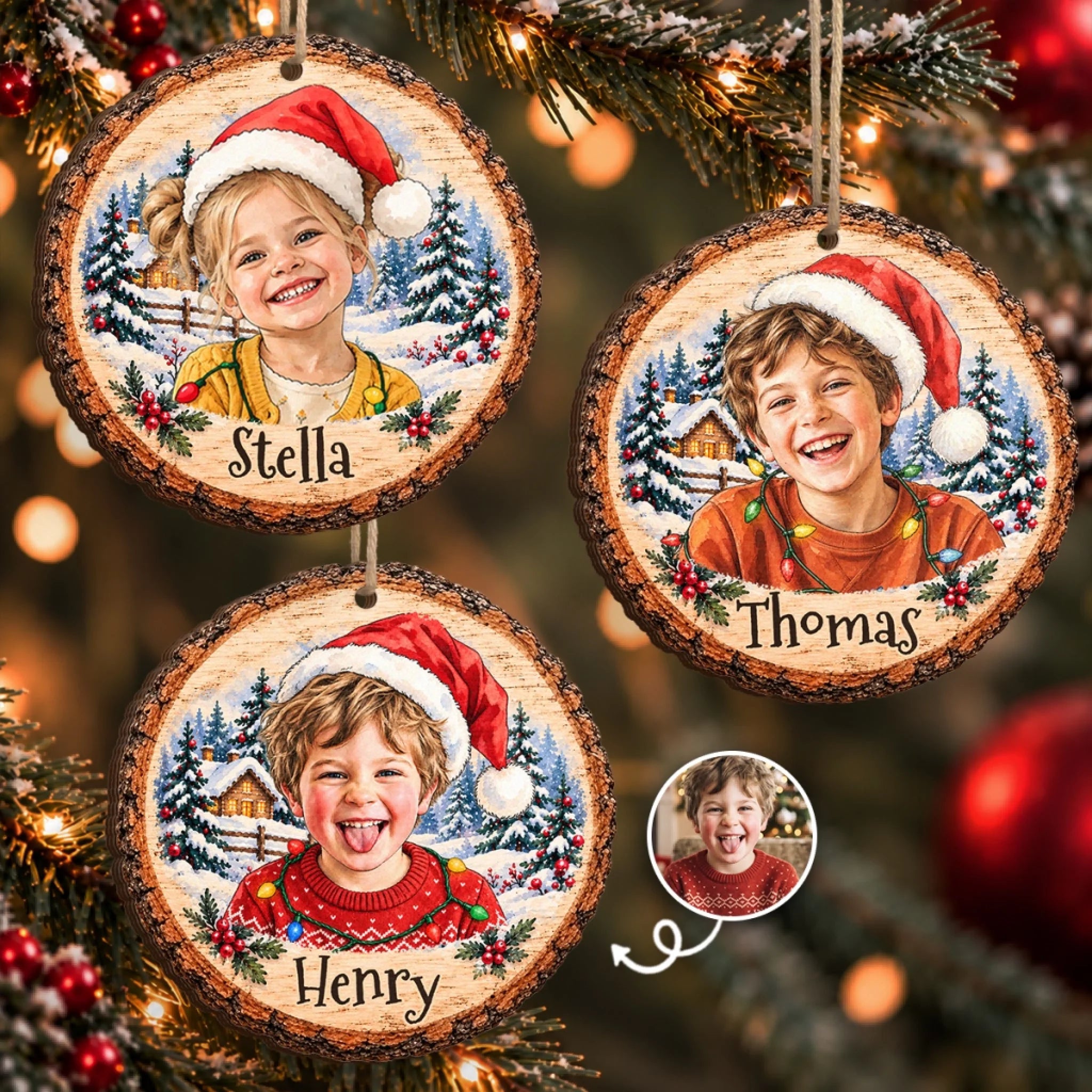 Custom Photo Christmas Gifts for Kids Personalized Wooden Ornament