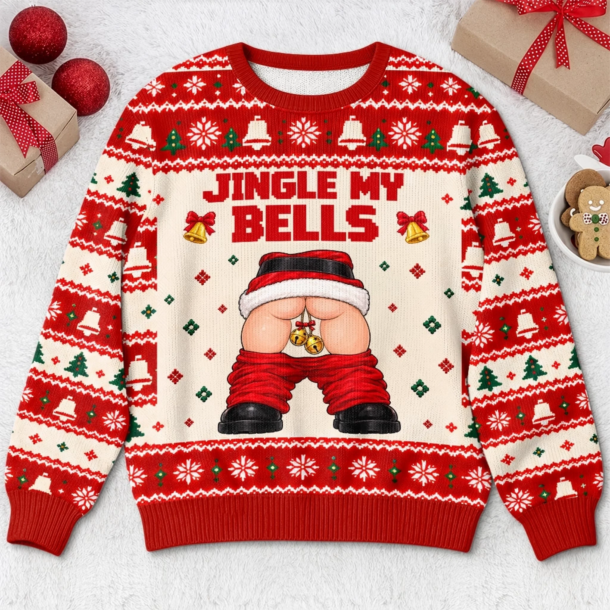 Custom Funny Naughty Jingle My Bells Christmas Ugly Sweater for Men Personalized Sweatshirt Gift