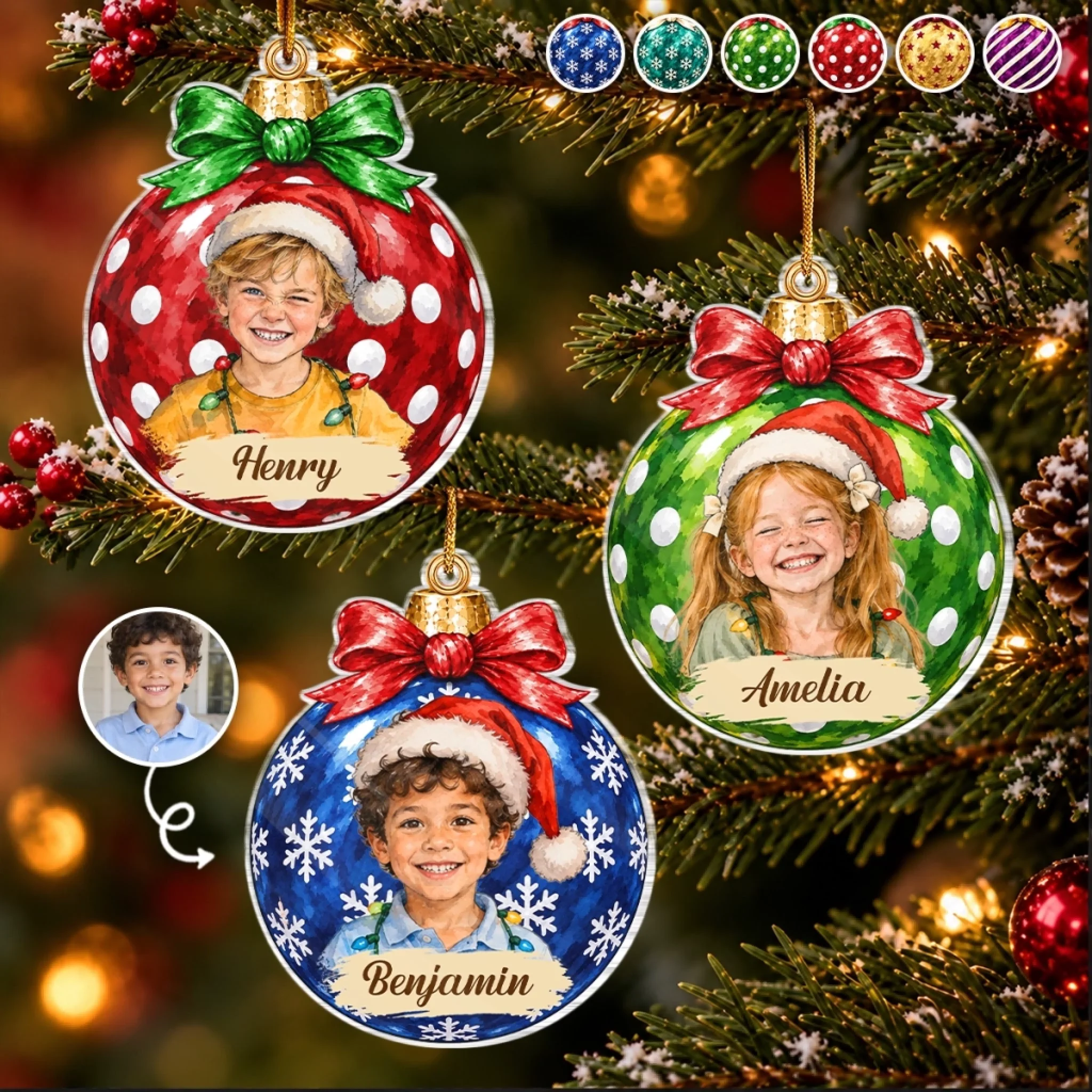 Custom Photo Name Christmas Ornament for Kids, Personalized Acrylic Holiday Gift