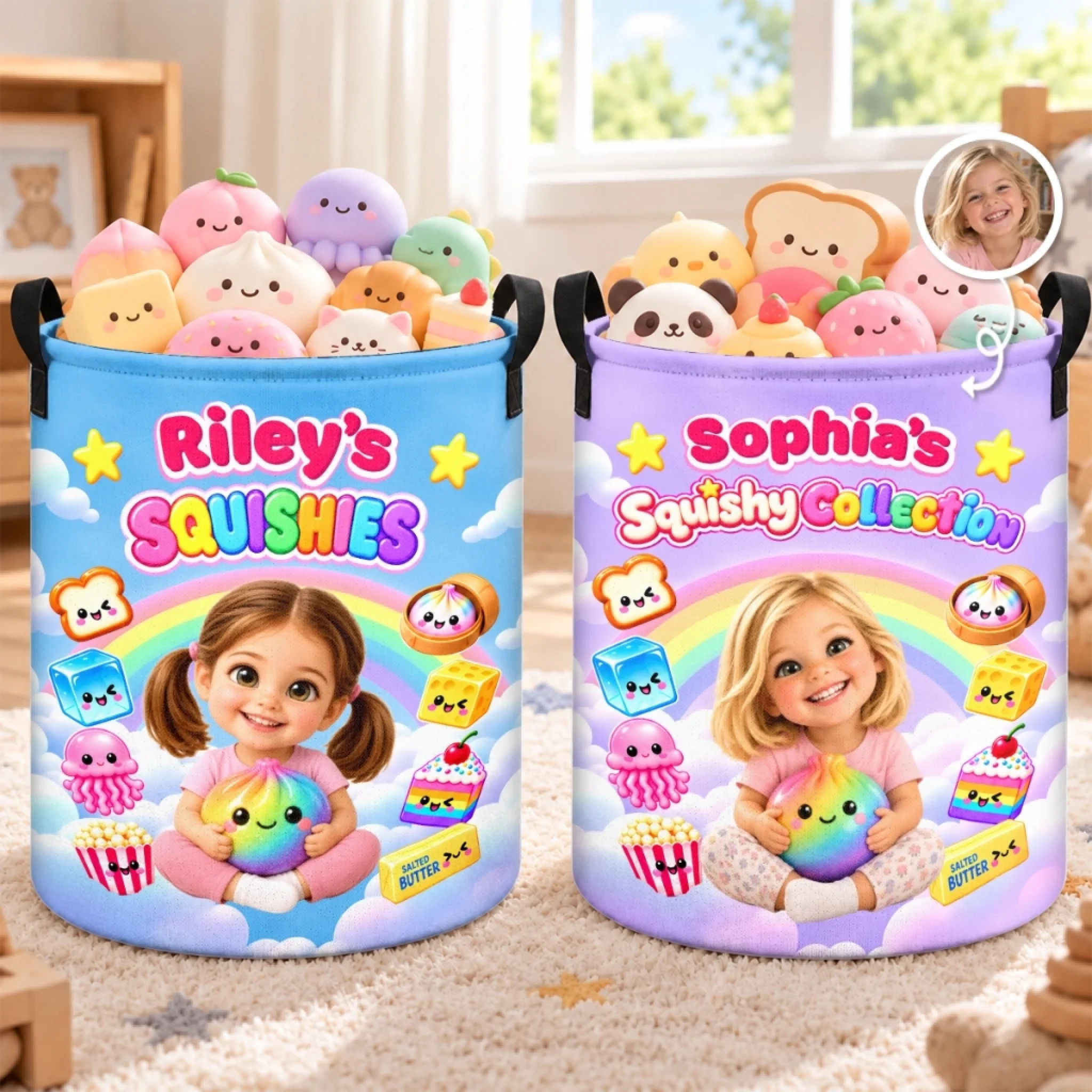 Custom Photo and Name Laundry Basket for Kids, Personalized Squishy Gift Storage Hamper