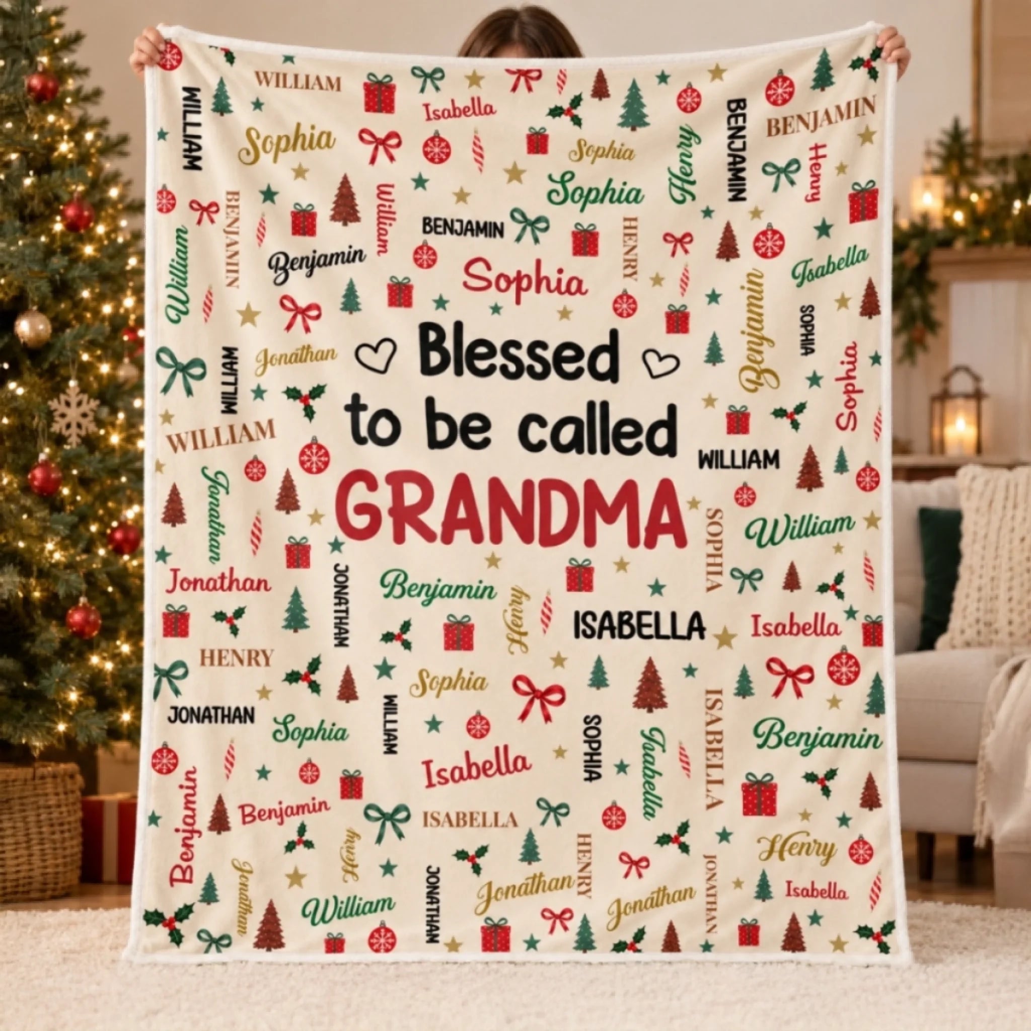 Custom Name Blessed Grandma and Grandpa Christmas Gift Personalized Blanket