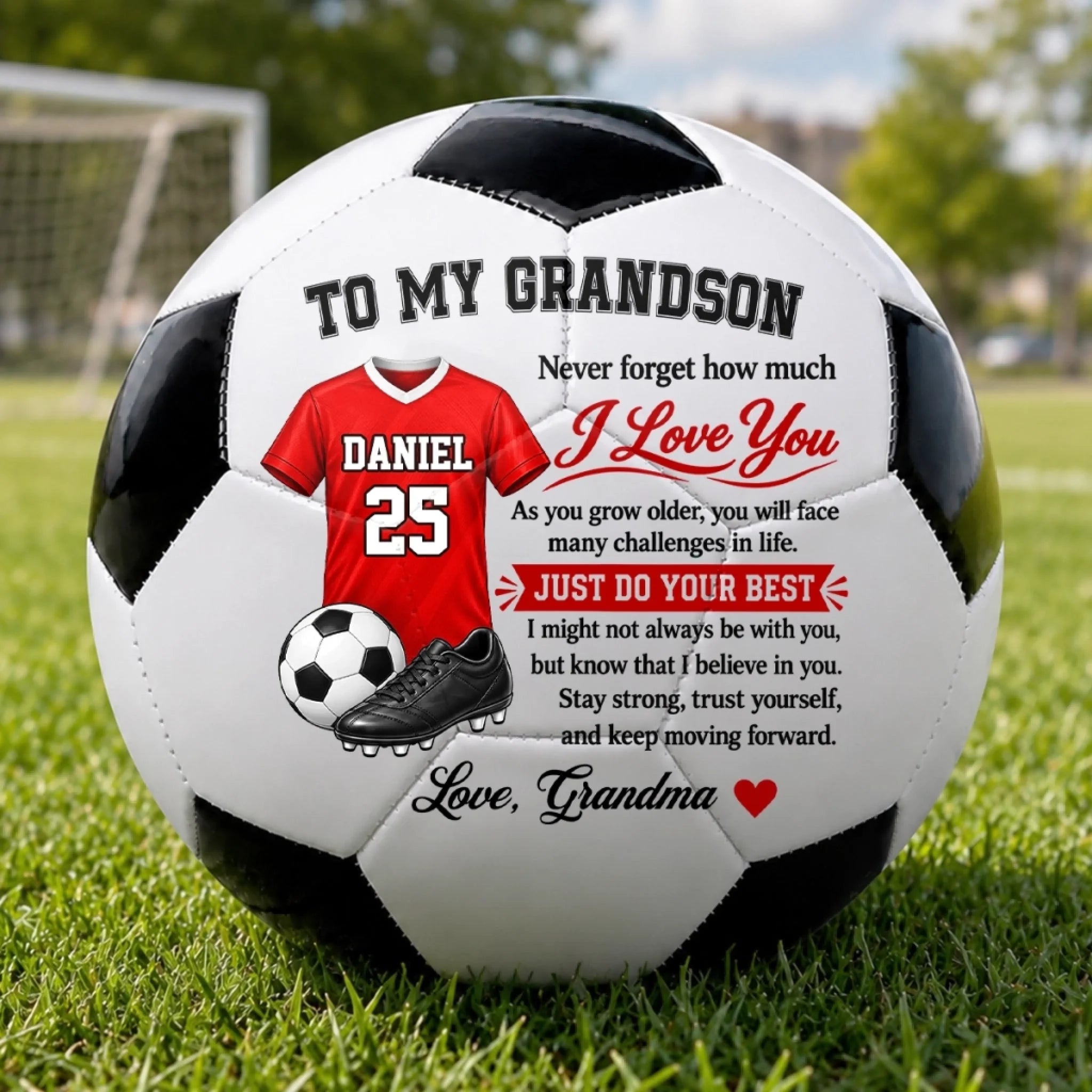 Personalized Soccer Ball Gift for Son or Grandson with Inspirational Custom Message
