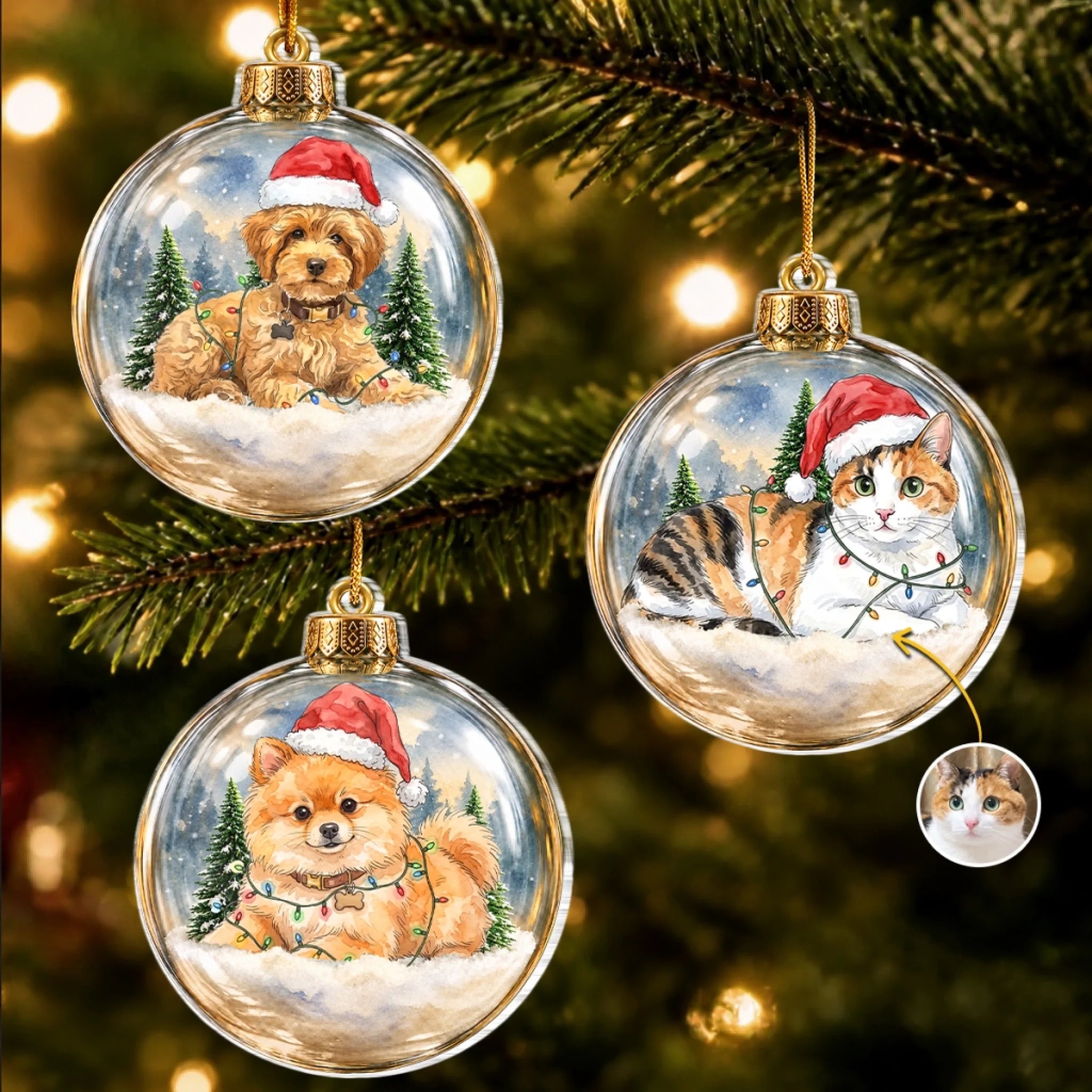 Personalized Pet Photo Santa Hat Acrylic Christmas Ornament, Custom Holiday Decor Gift