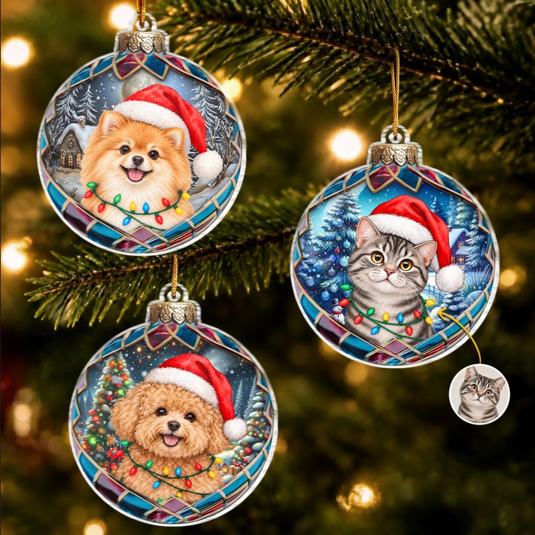 Custom Pet Photo Christmas Ornament, Personalized Acrylic Tree Decor Memorial Gift