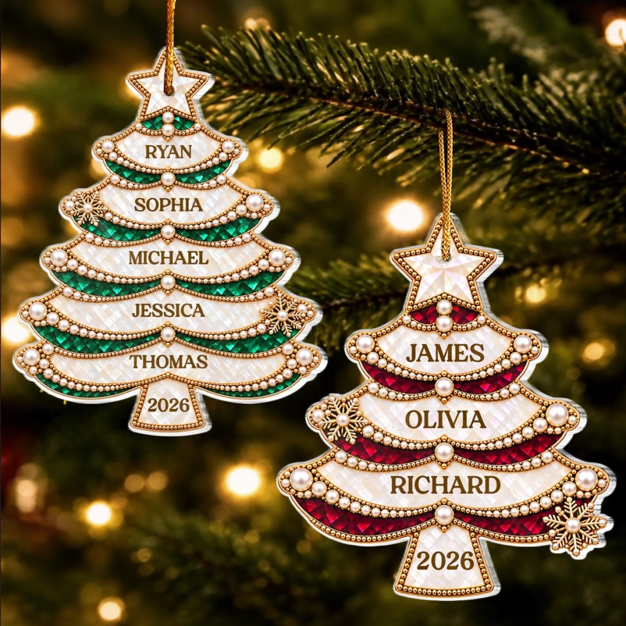 Personalized Acrylic Christmas Tree Family Ornament with Custom Names, Keepsake Holiday Gift