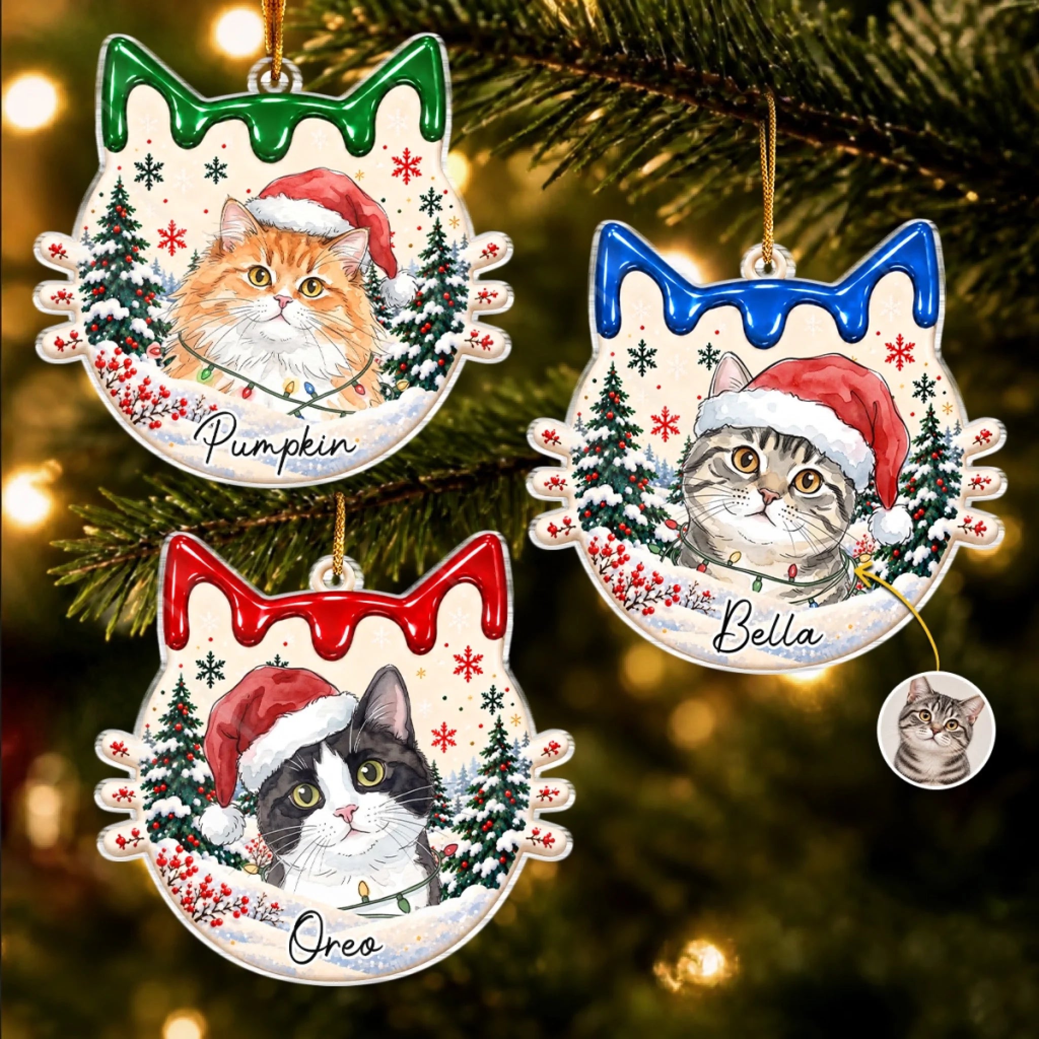 Custom Pet Photo Christmas Cat Name Gift for Cat Lovers Personalized Acrylic Ornament