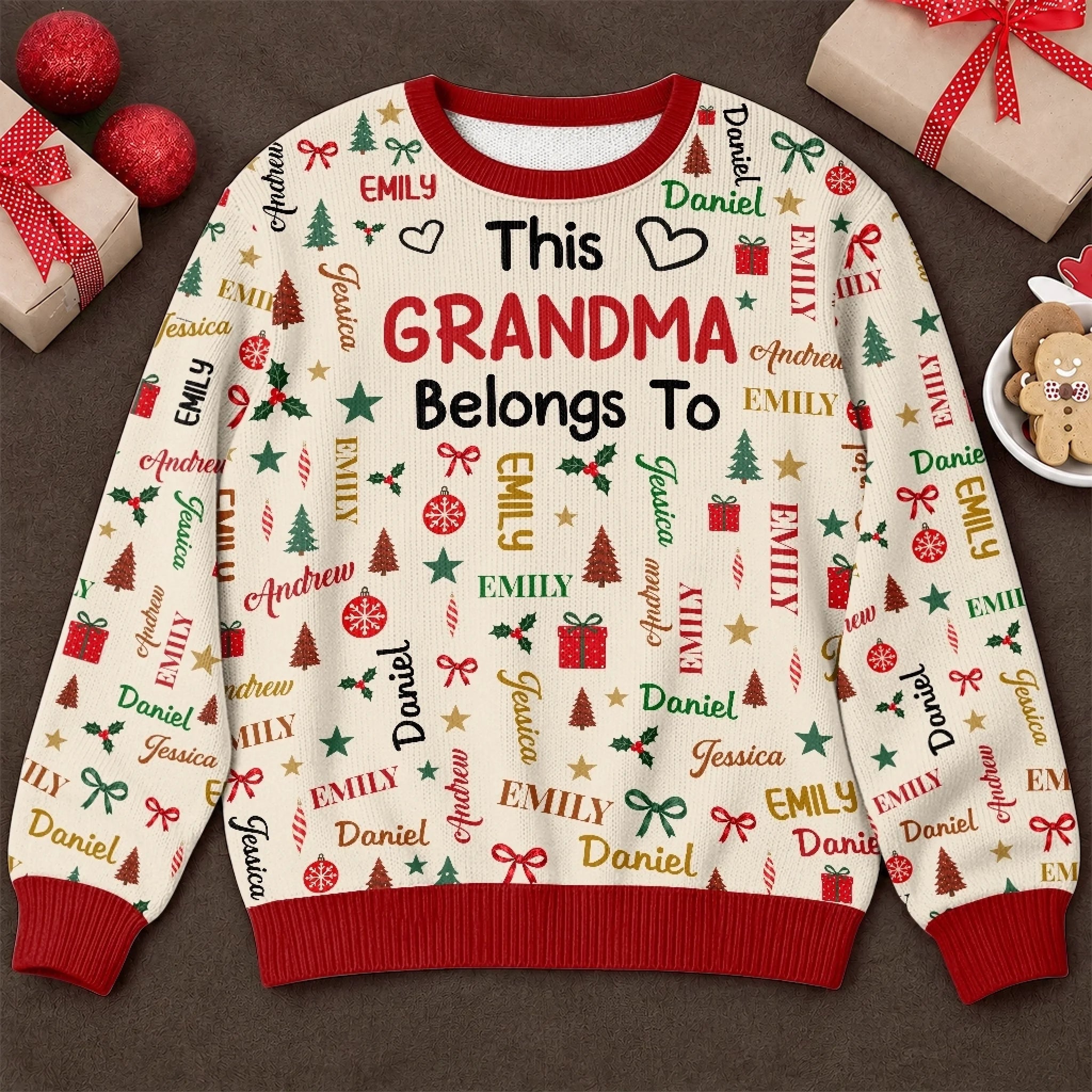 Personalized Custom Name Grandma and Grandpa Family Christmas Ugly Sweatshirt Gift